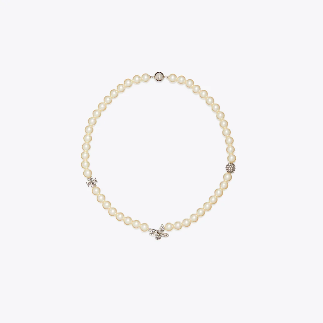 Moondance Pav Flower Pearl Necklace by Tory Burch