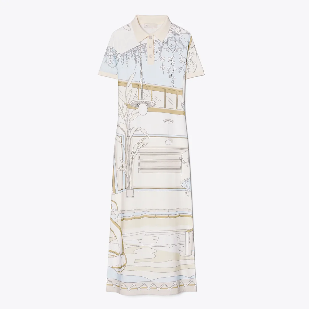Printed Mesh Polo Dress