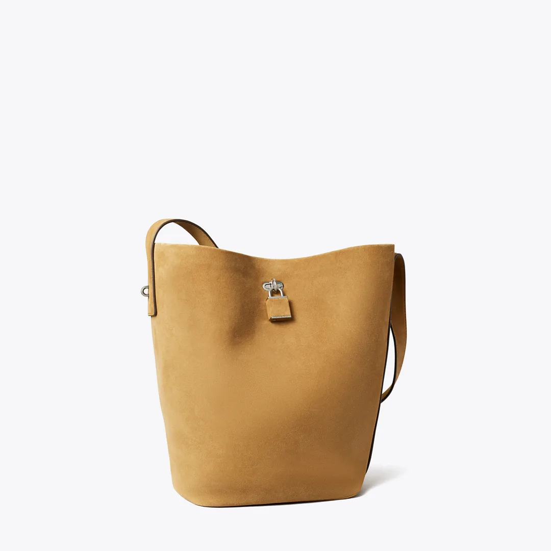 Lock Slim Suede Bucket Bag by Tory Burch