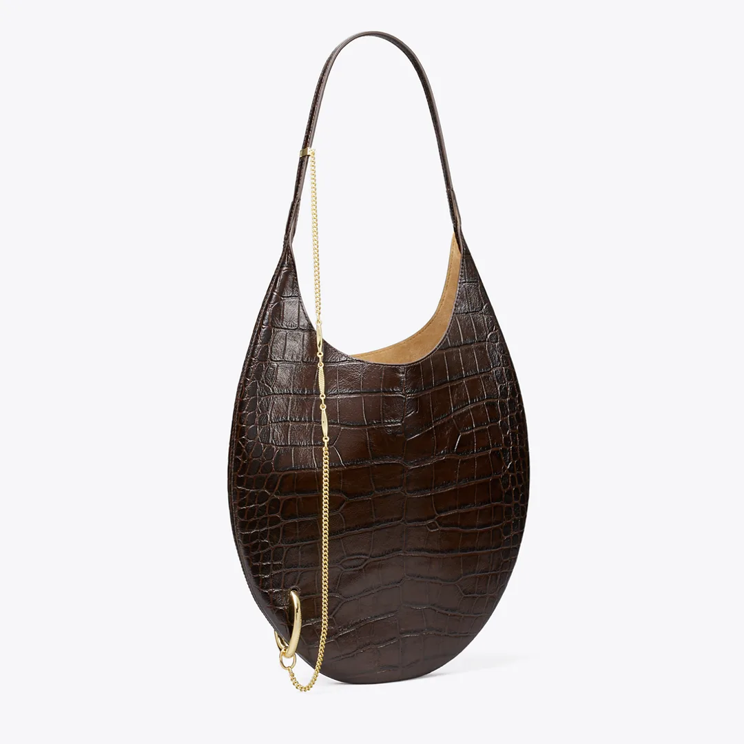 Pierced Croc-Embossed Soft Bag by Tory Burch