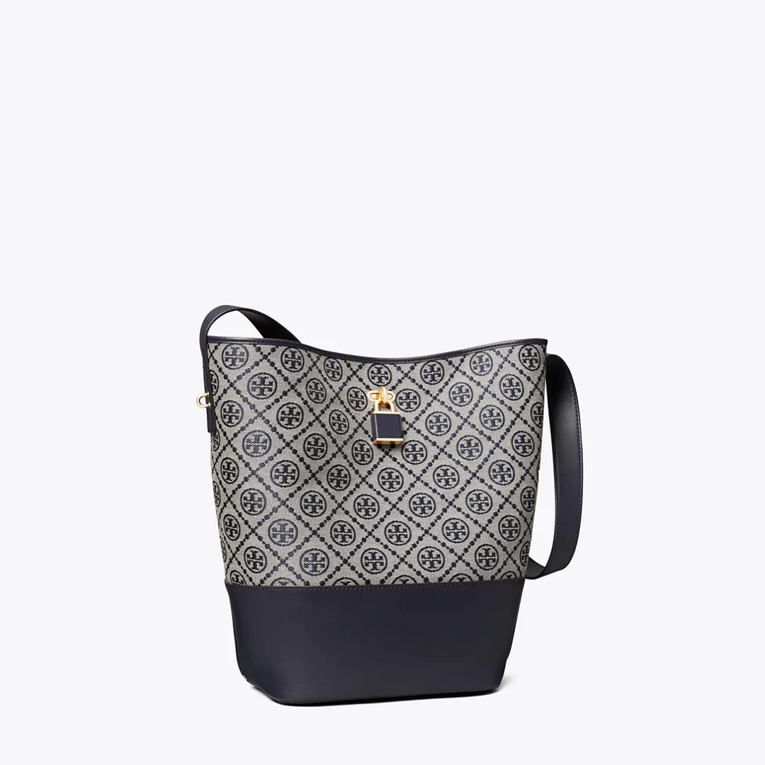 T Monogram Lock Slim Bucket Bag by Tory Burch