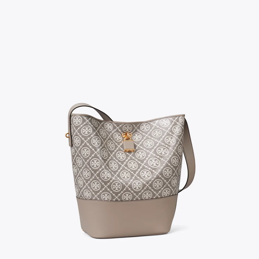 T Monogram Coated Jacquard Lock Slim Bucket Bag by Tory Burch