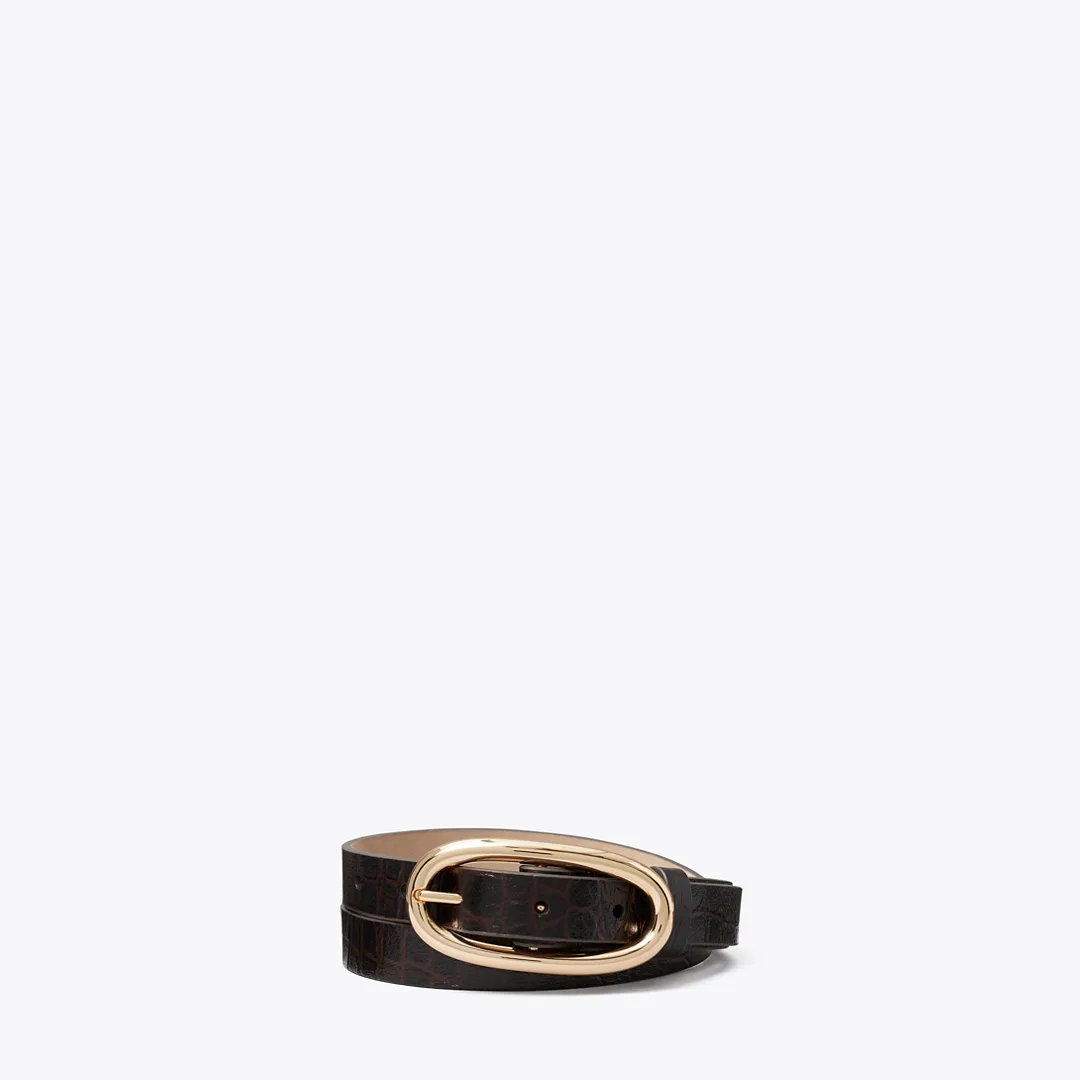 Pierced Embossed Croc Large Buckle Belt