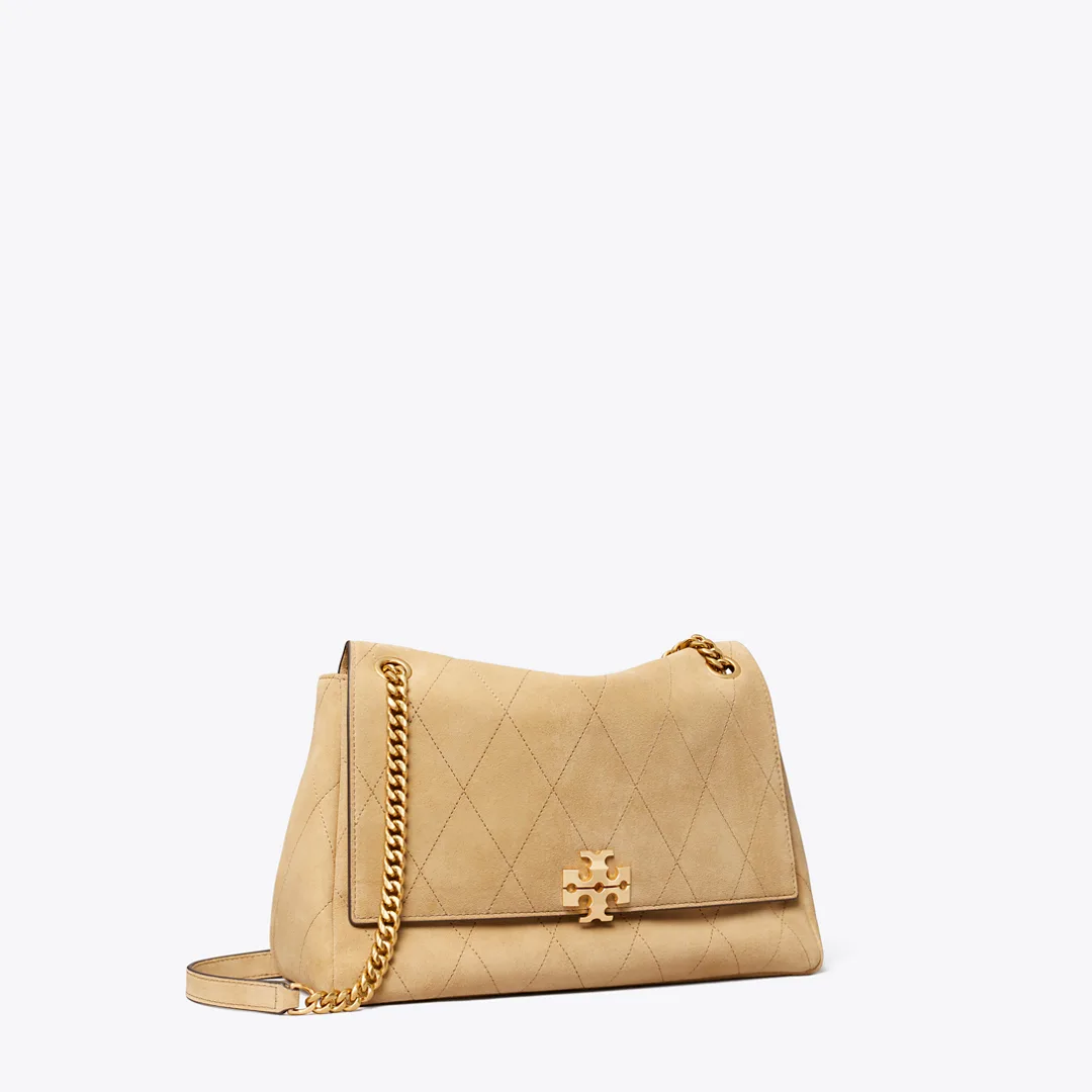 Charlie Quilted Suede Shoulder Bag - Stone by Tory Burch