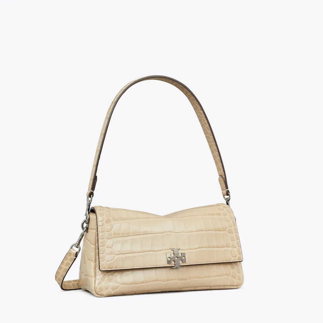 Small Charlie Croc-Embossed Shoulder Bag by Tory Burch