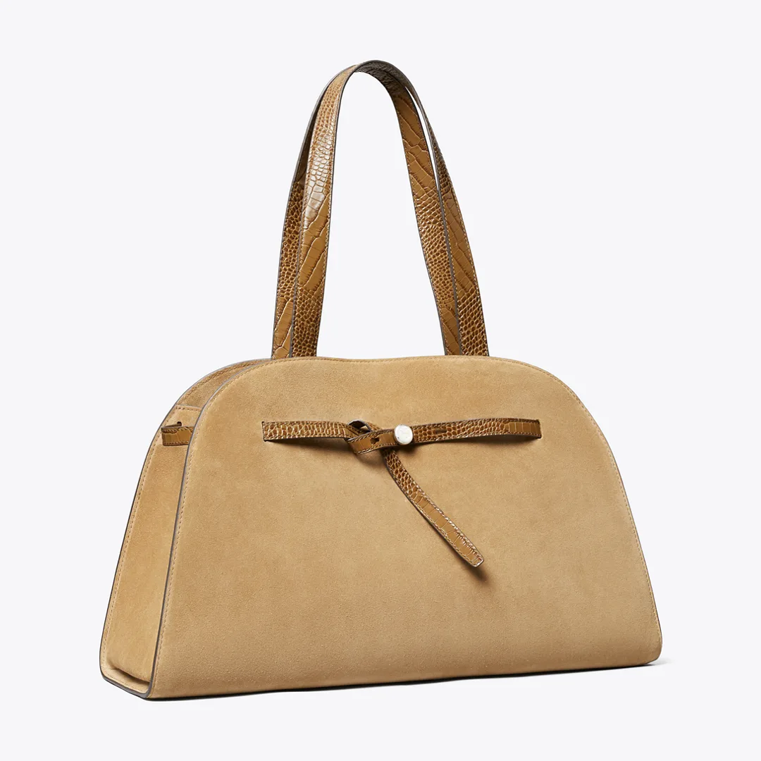 Large Romy Suede Bauletto - Stone