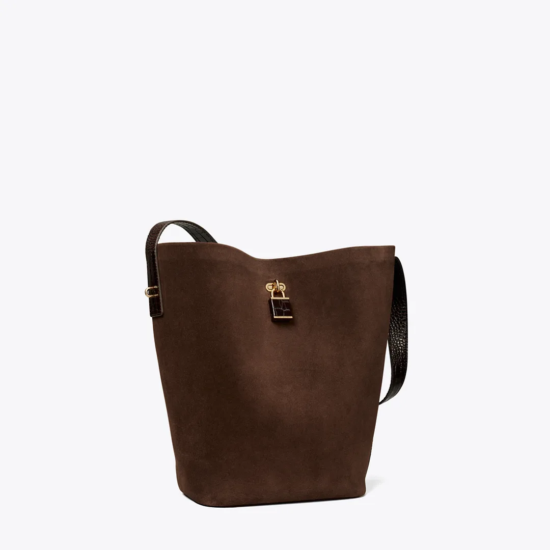 Lock Slim Suede Bucket Bag