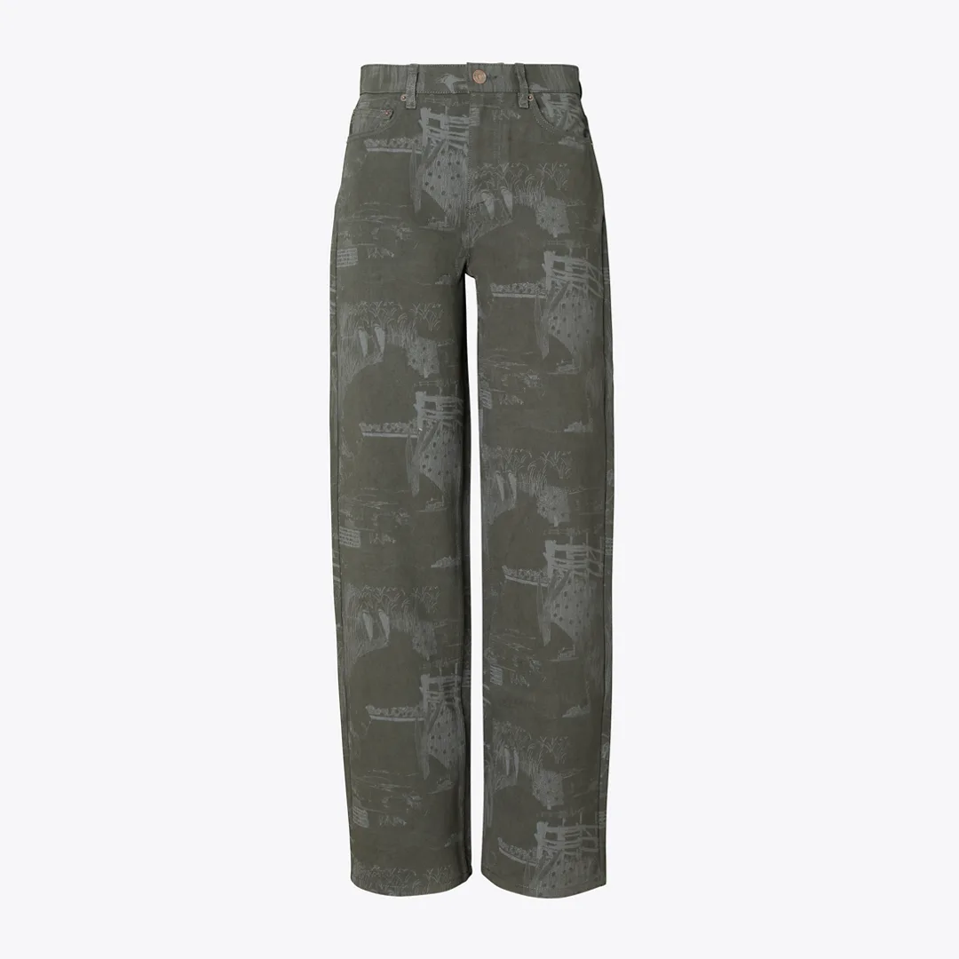Straight Leg Printed Jean by Tory Burch