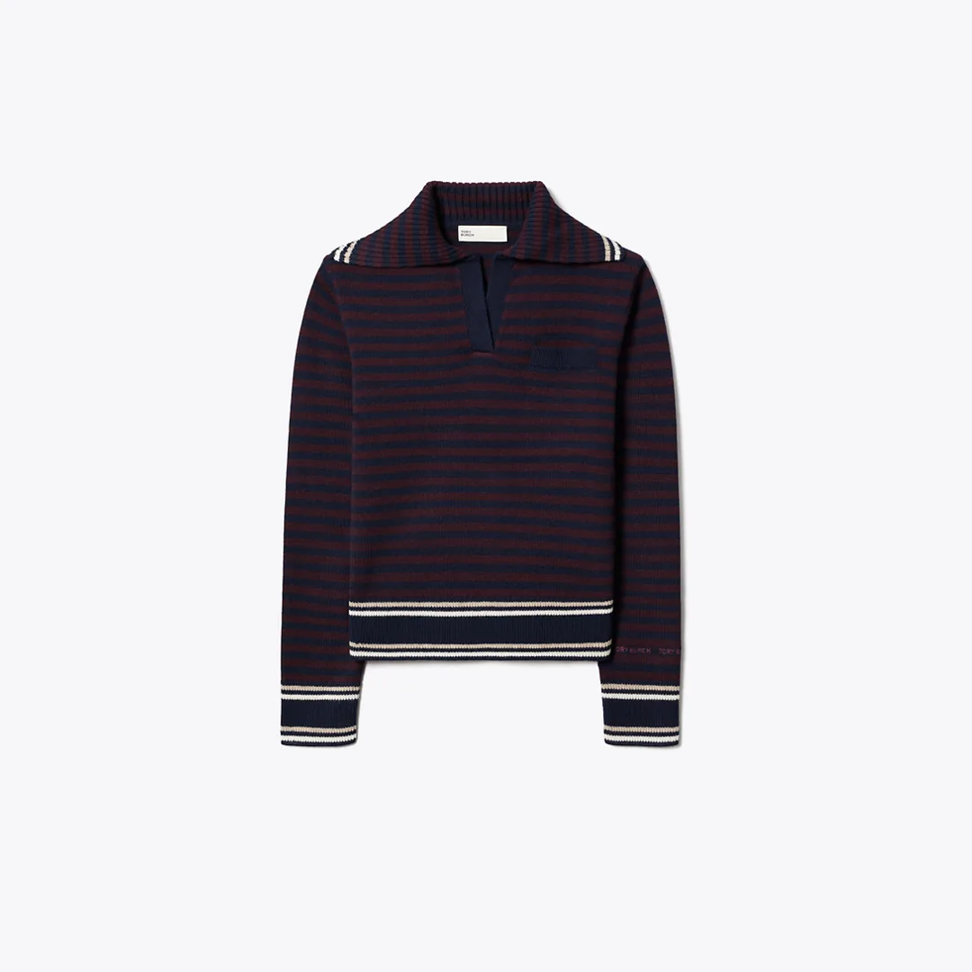 Wool Striped Collar Sweater by Tory Burch