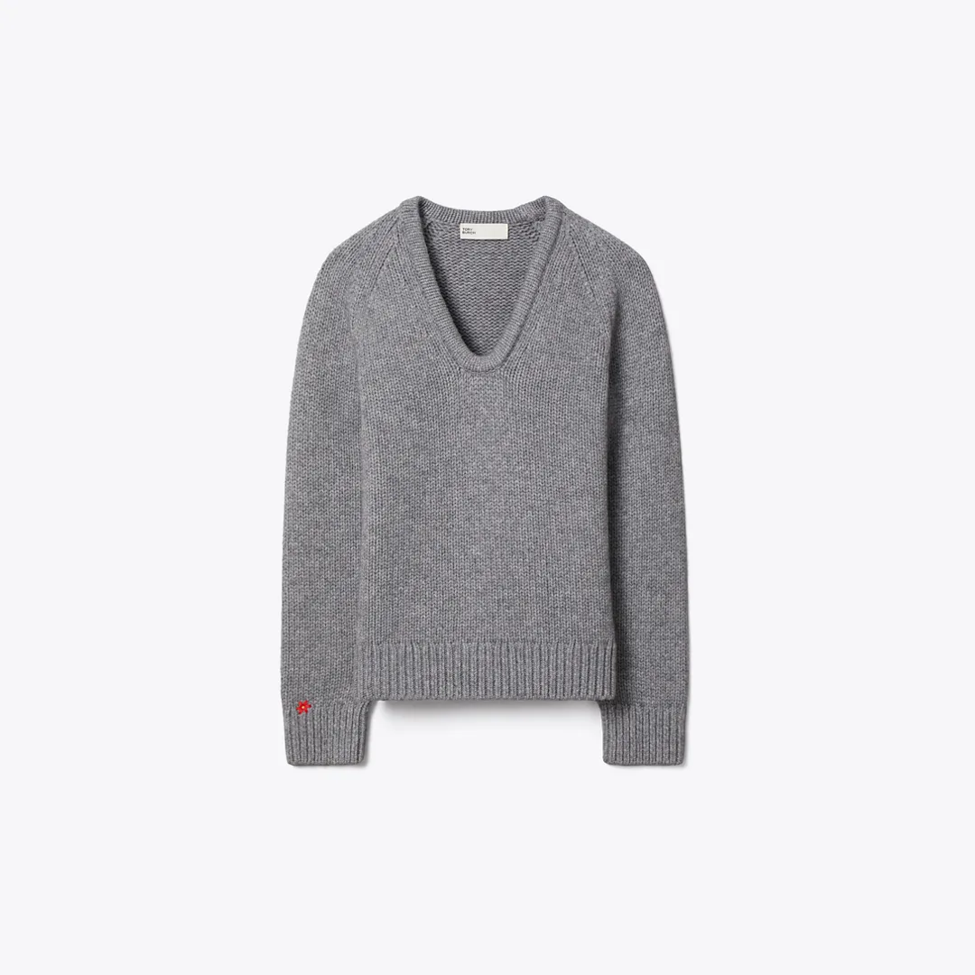 Merino Wool U-Neck Sweater by Tory Burch