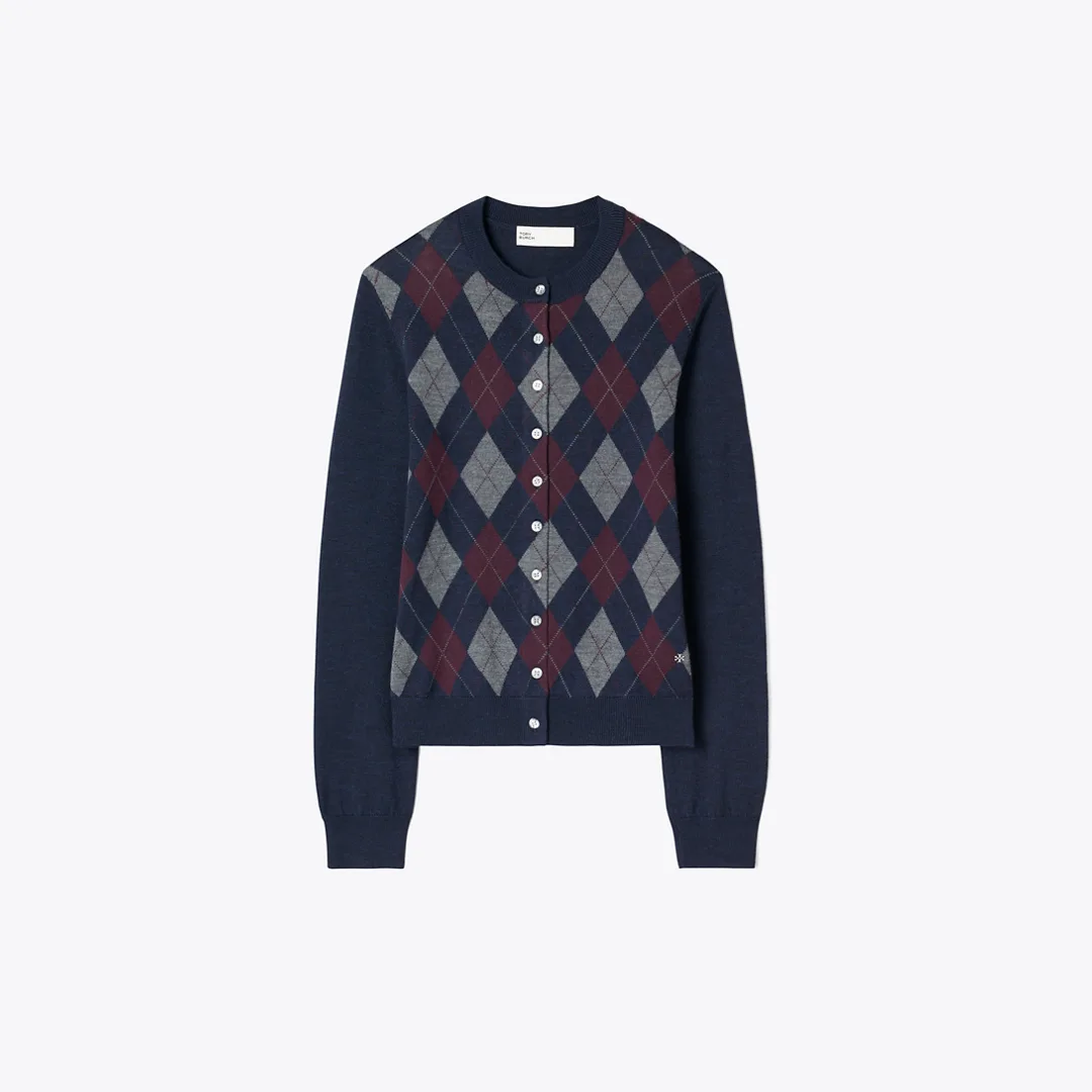 Merino Wool Argyle Cardigan by Tory Burch