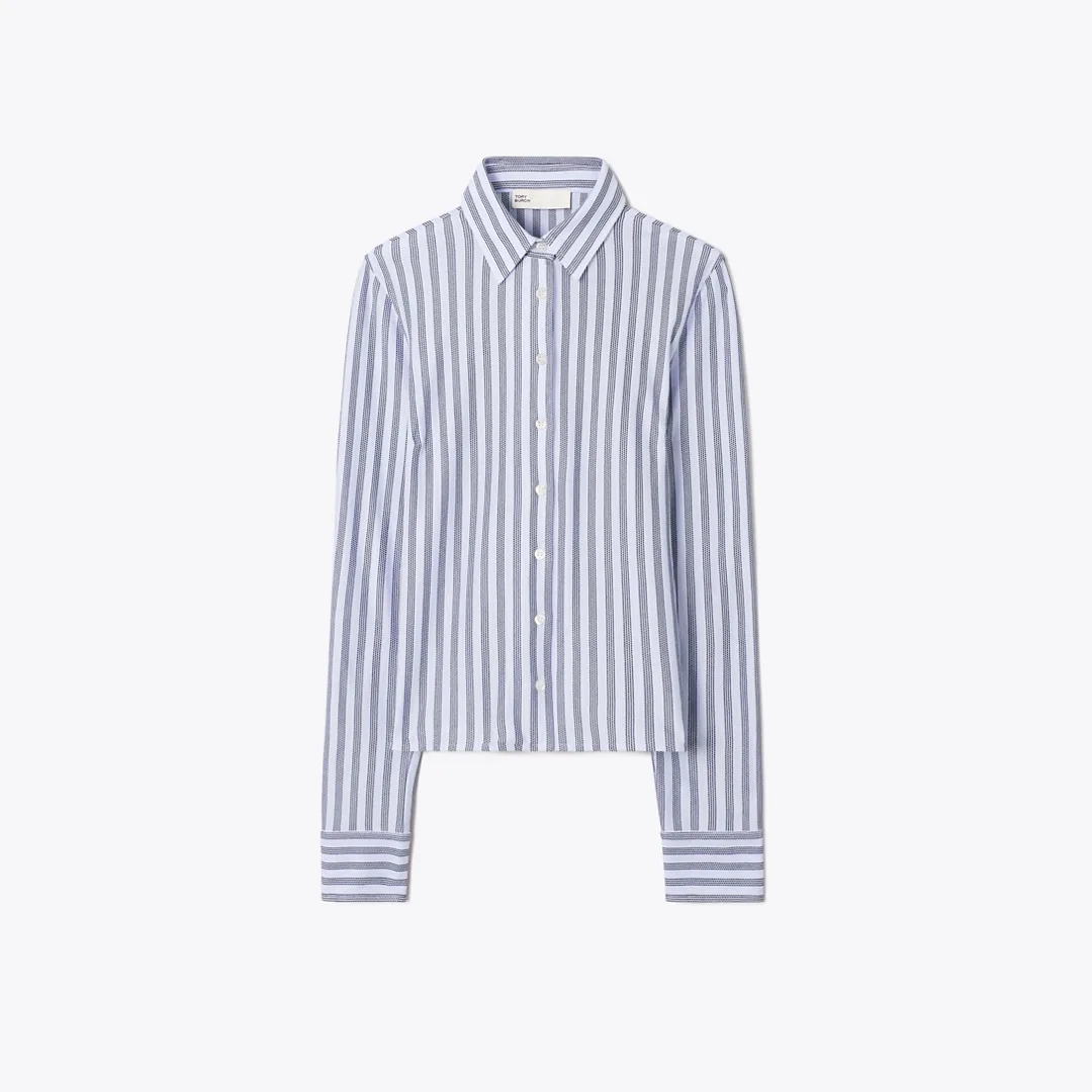 Striped Cotton Piqu Polo Shirt by Tory Burch