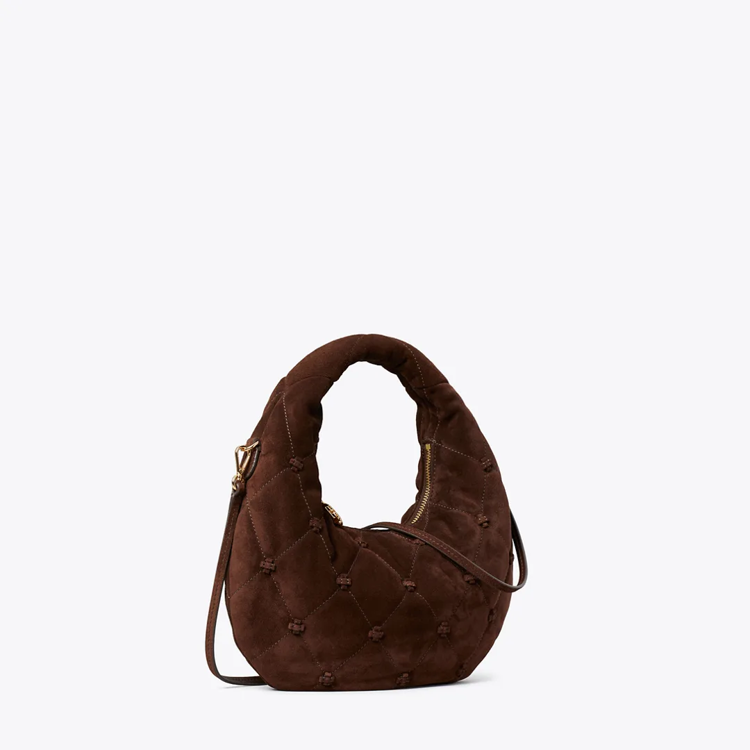 Bunny Knot Suede Crescent Bag by Tory Burch