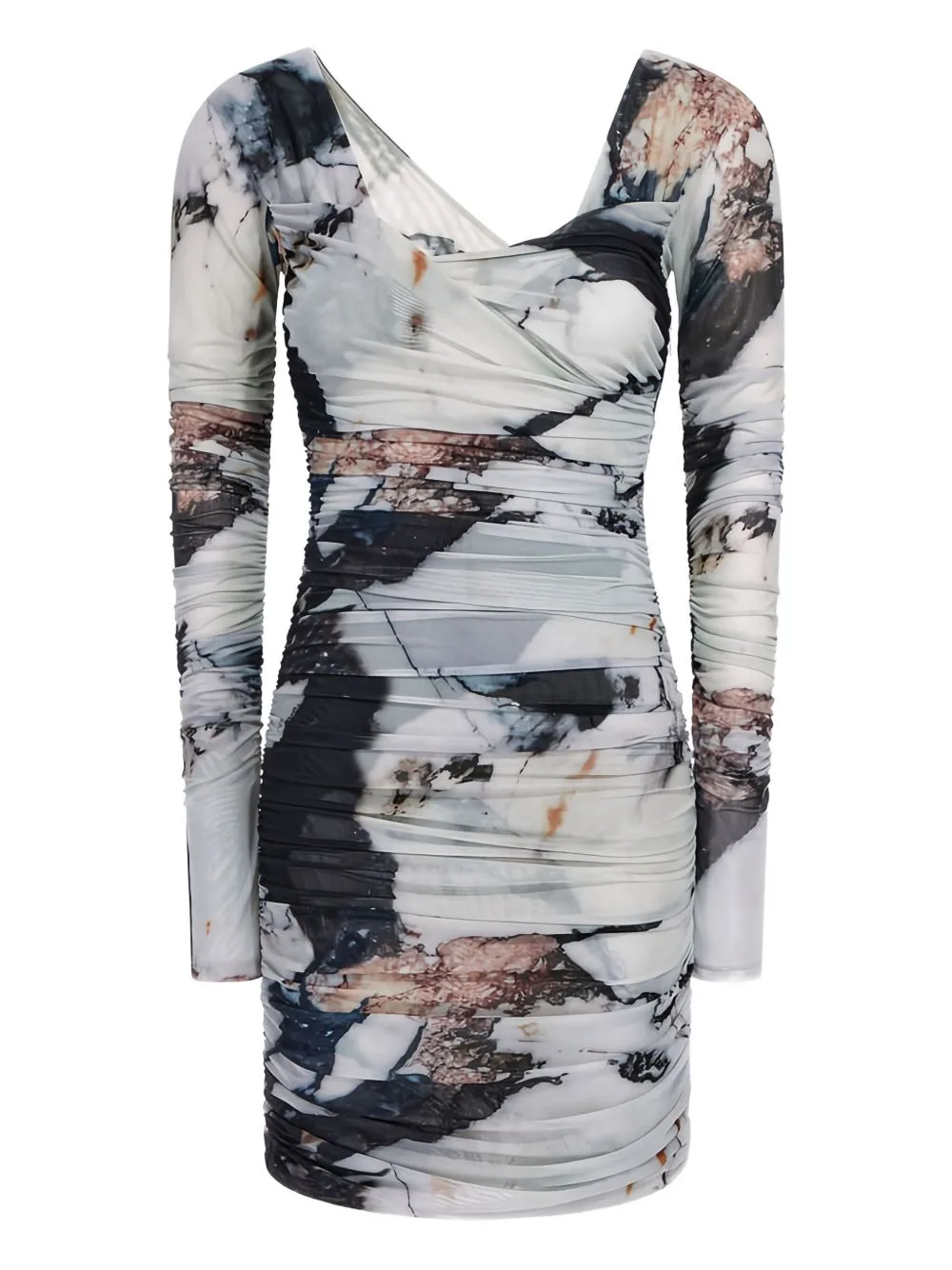 Marble-Print Ruched Mini Dress by Roberto Cavalli