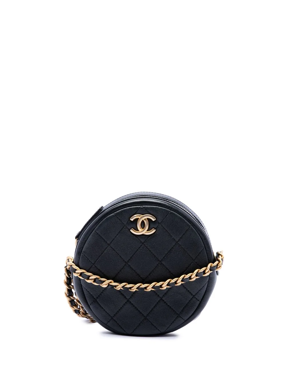 2020 CC Quilted Glazed Lambskin Round Crossbody Bag by CHANEL Pre-Owned