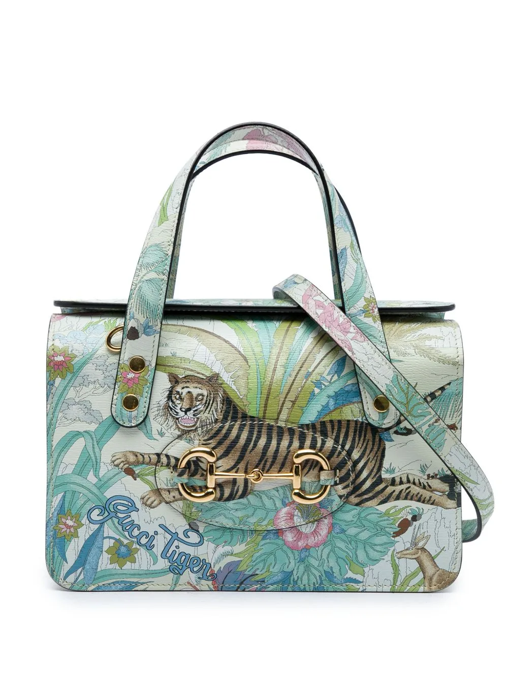 2016-2026 New Shangai Mini Calfskin Tiger Horsebit 1955 Foldover Top Handle Bag Satchel by Gucci Pre-Owned