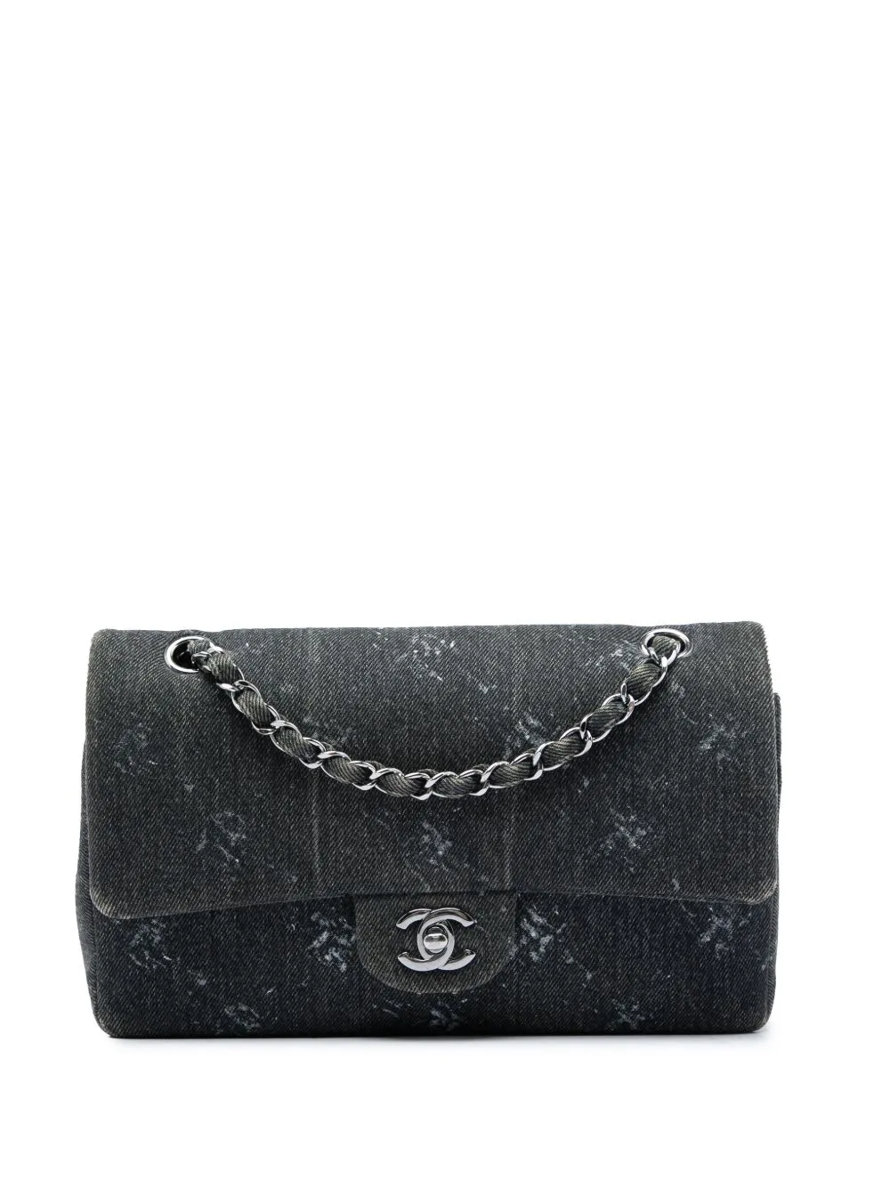 2019 Medium Classic Printed Denim Double Flap Shoulder Bag