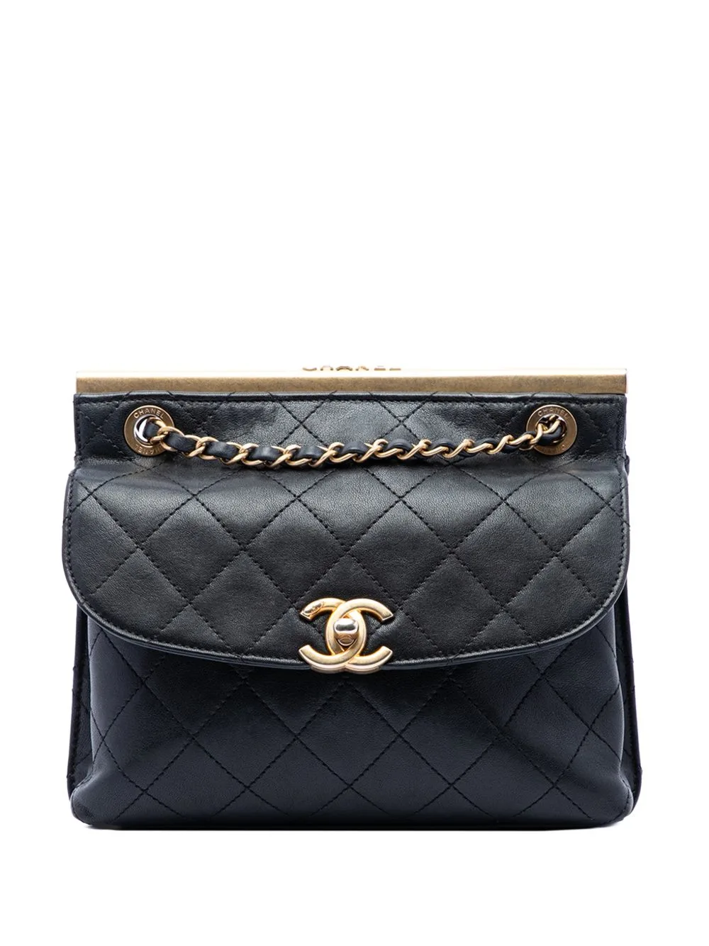 2019 CC Quilted Calfskin Double Sided Metal Frame Flap Crossbody Bag