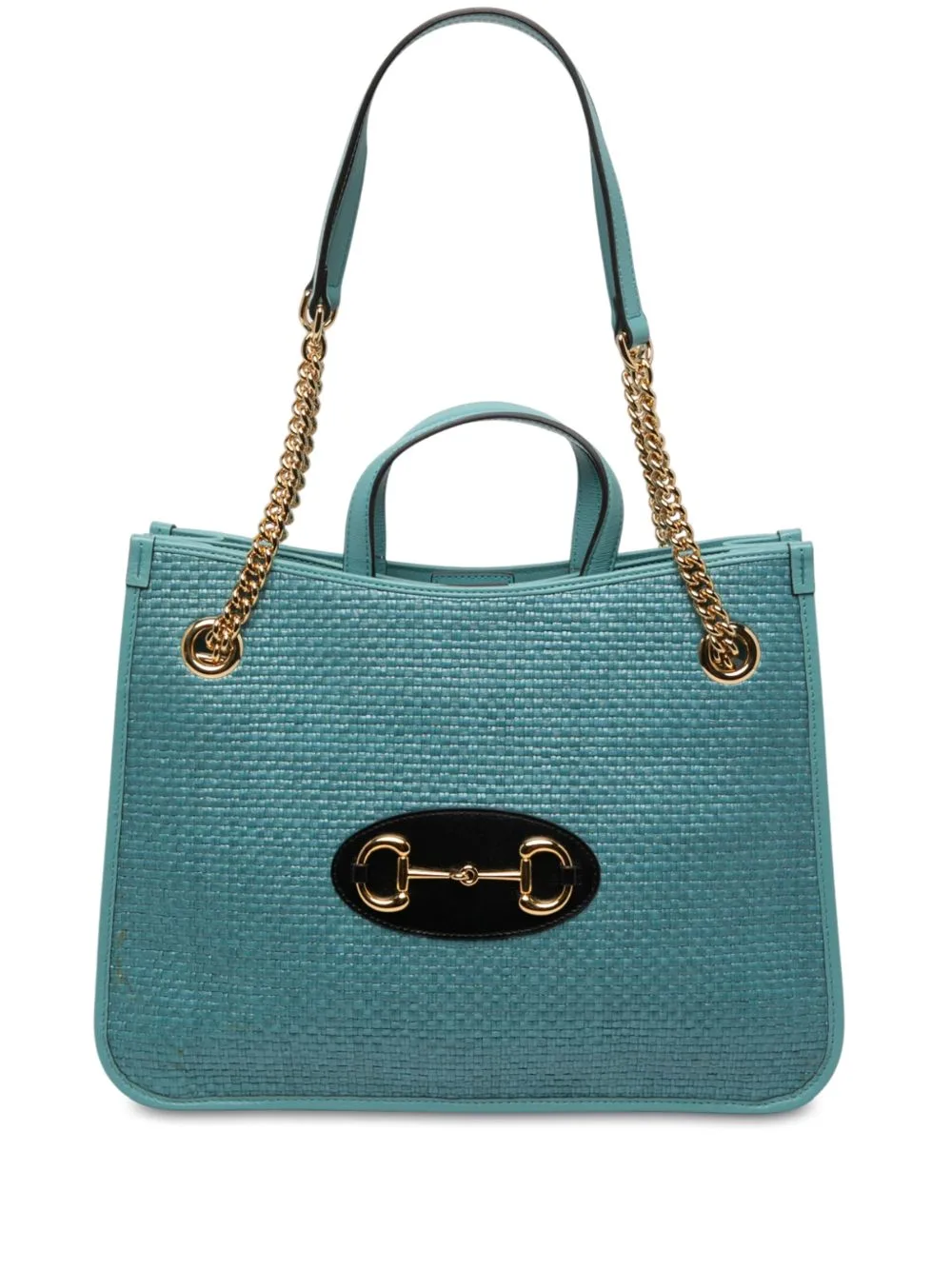 2016-2026 Medium Raffia Horsebit 1955 Chain Tote Satchel by Gucci Pre-Owned