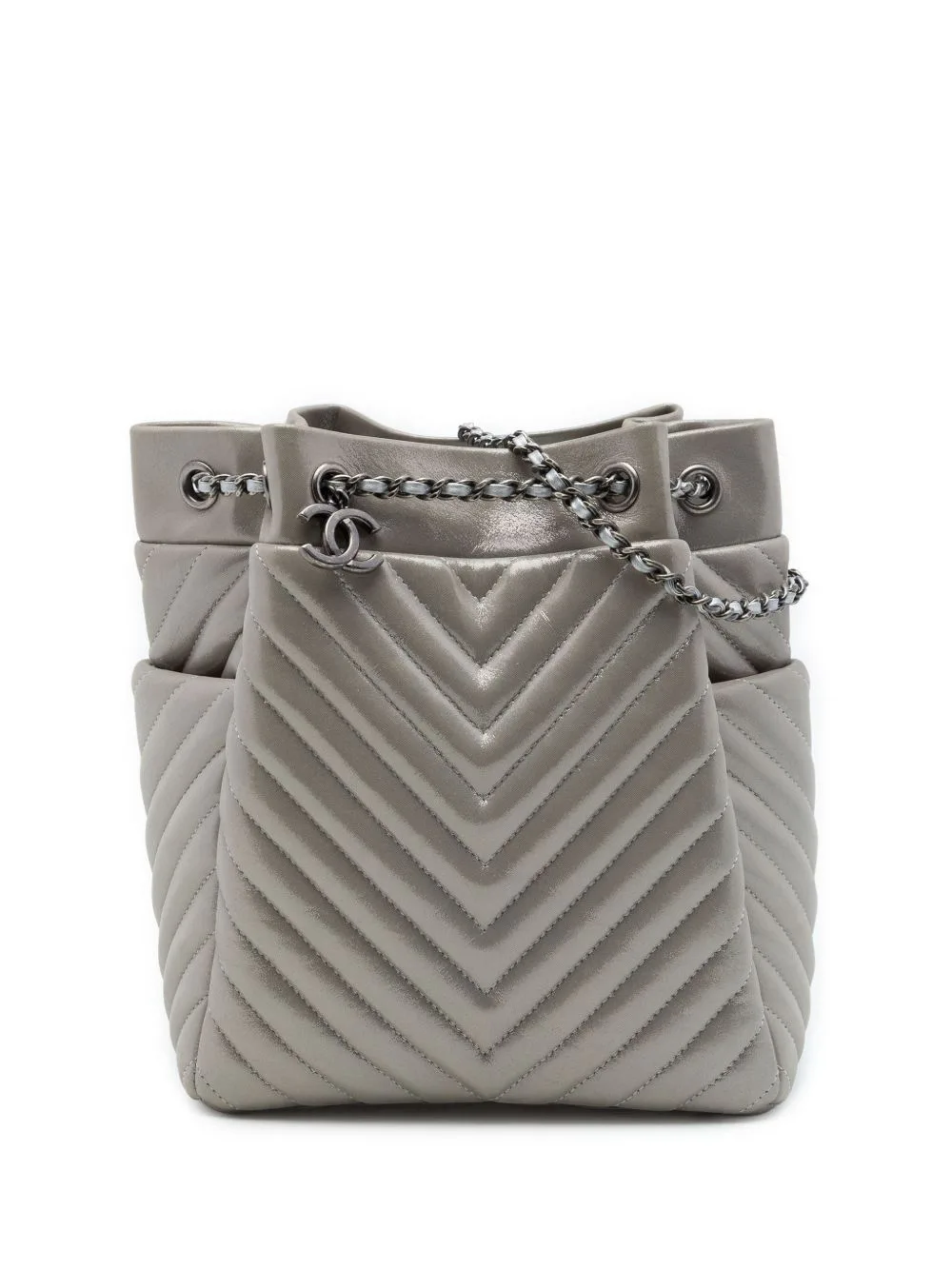 2016-2017 Small Chevron Iridescent Calfskin Urban Spirit Bucket Bag by CHANEL Pre-Owned
