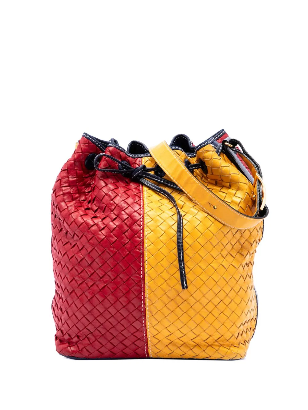 20s Tricolor Nappa Intrecciato Drawstring Bucket Bag by Bottega Veneta Pre-Owned