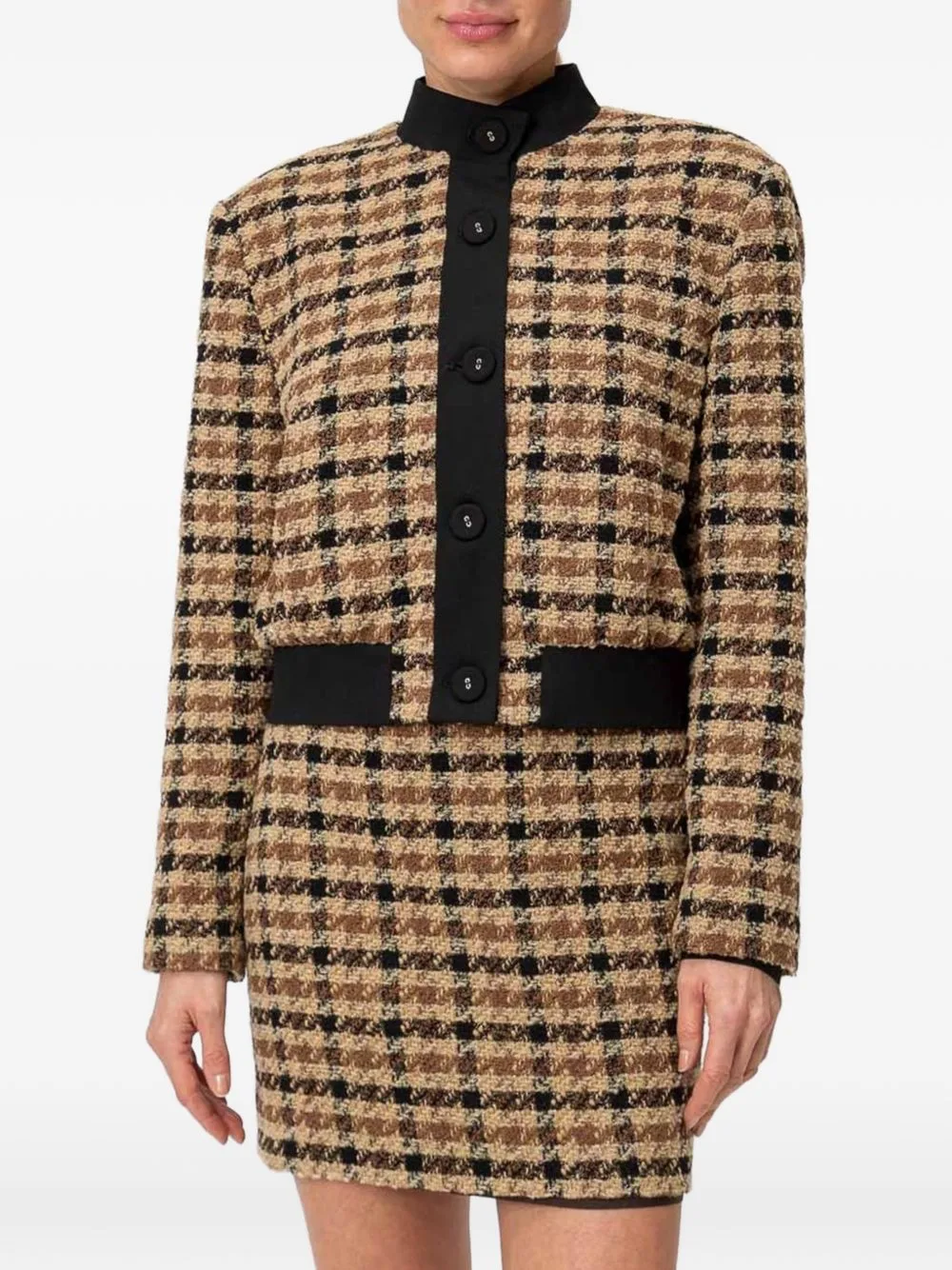 Check-Pattern Bouclé Coat by TWINSET