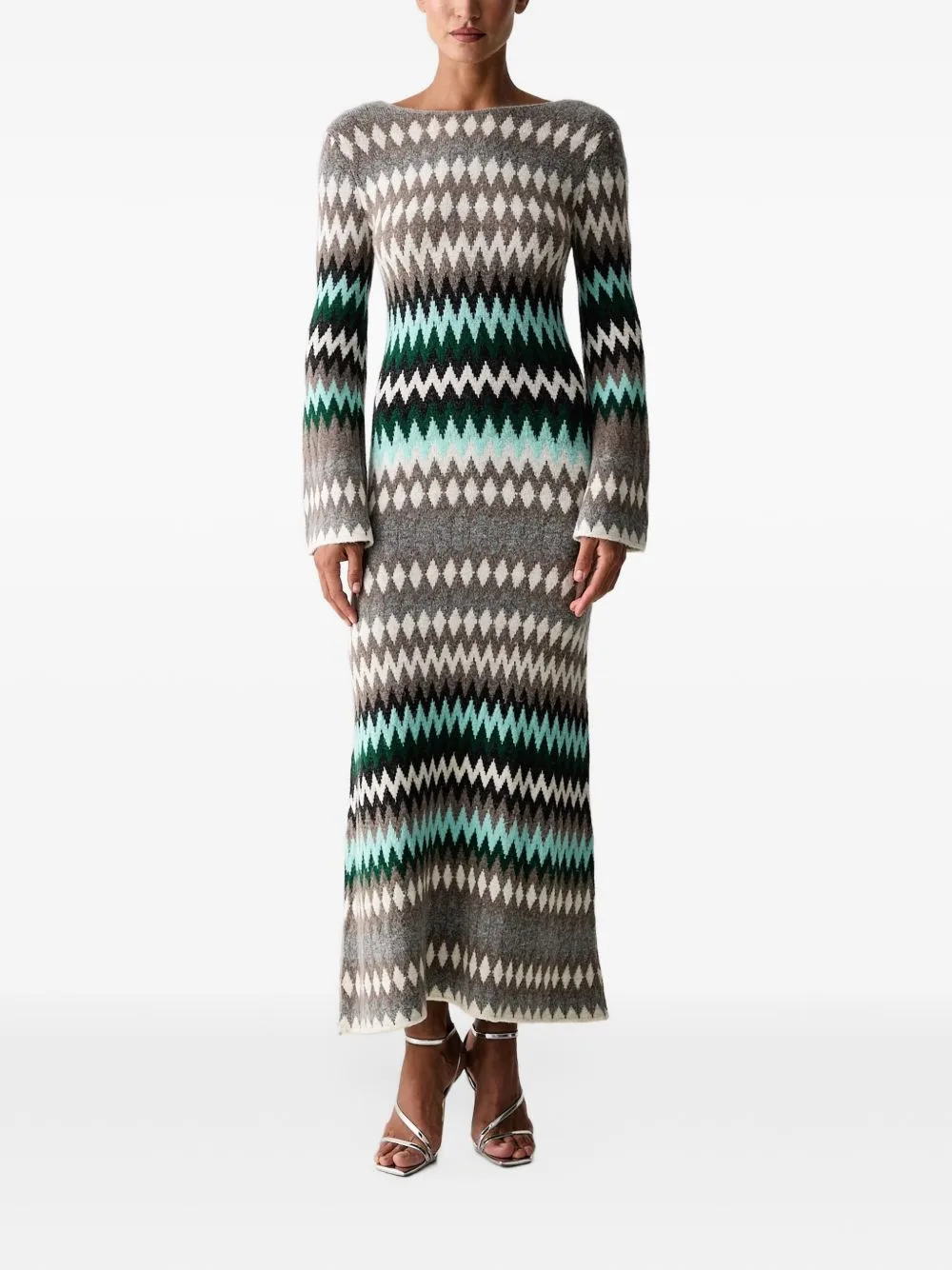 Jacquard-Knit Long-Sleeve Maxi Dress