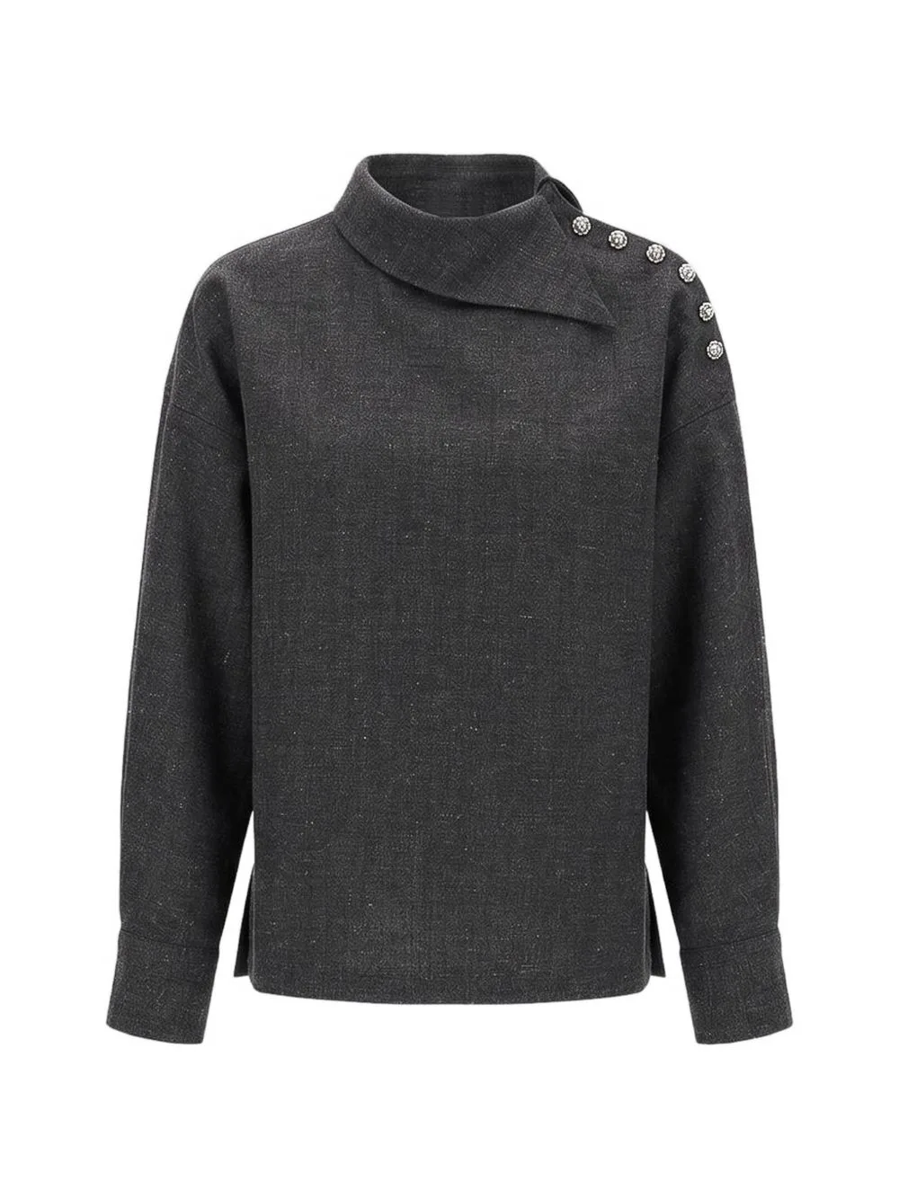 Button-Shoulder High-Neck Blouse by Róhe