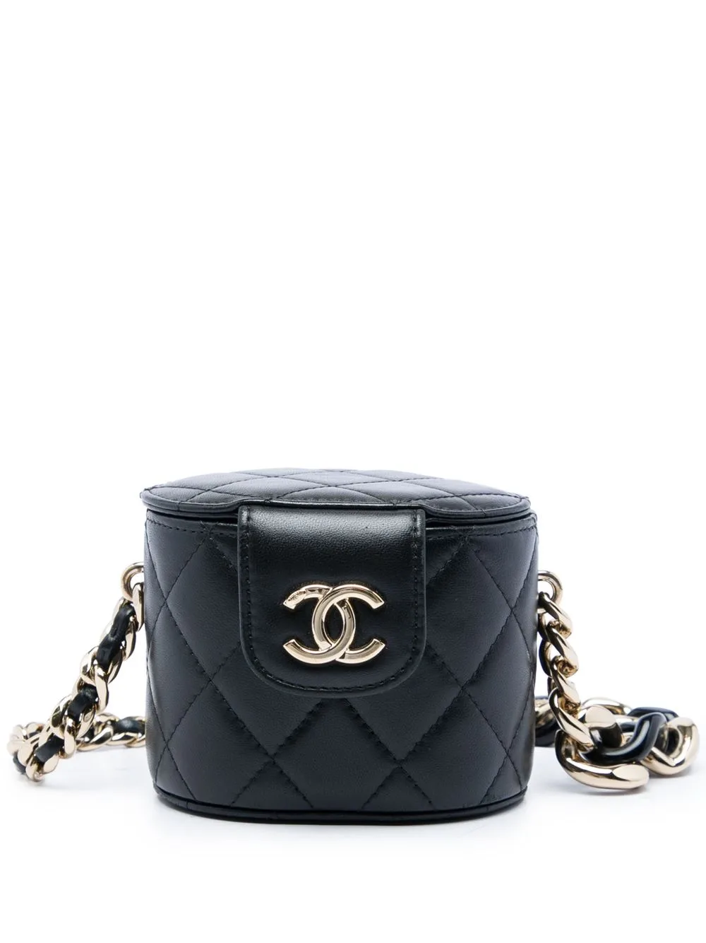 2021 Mini Quilted Lambskin Round Vanity Case with Chain Crossbody Bag by CHANEL Pre-Owned