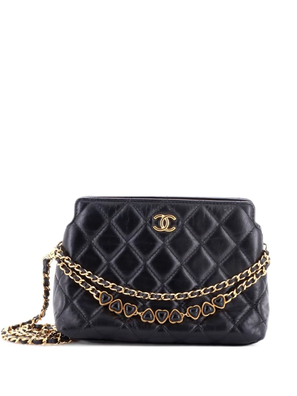 Enamel Hearts Quilted Crumpled Calfskin Shoulder Bag by CHANEL Pre-Owned