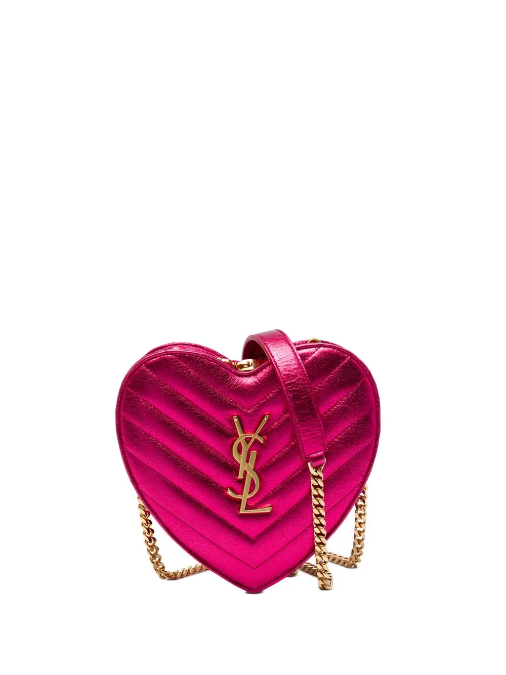 2016 Mini Chevron Metallic Leather Monogram Love Heart Chain Bag Crossbody Bag by Saint Laurent Pre-Owned