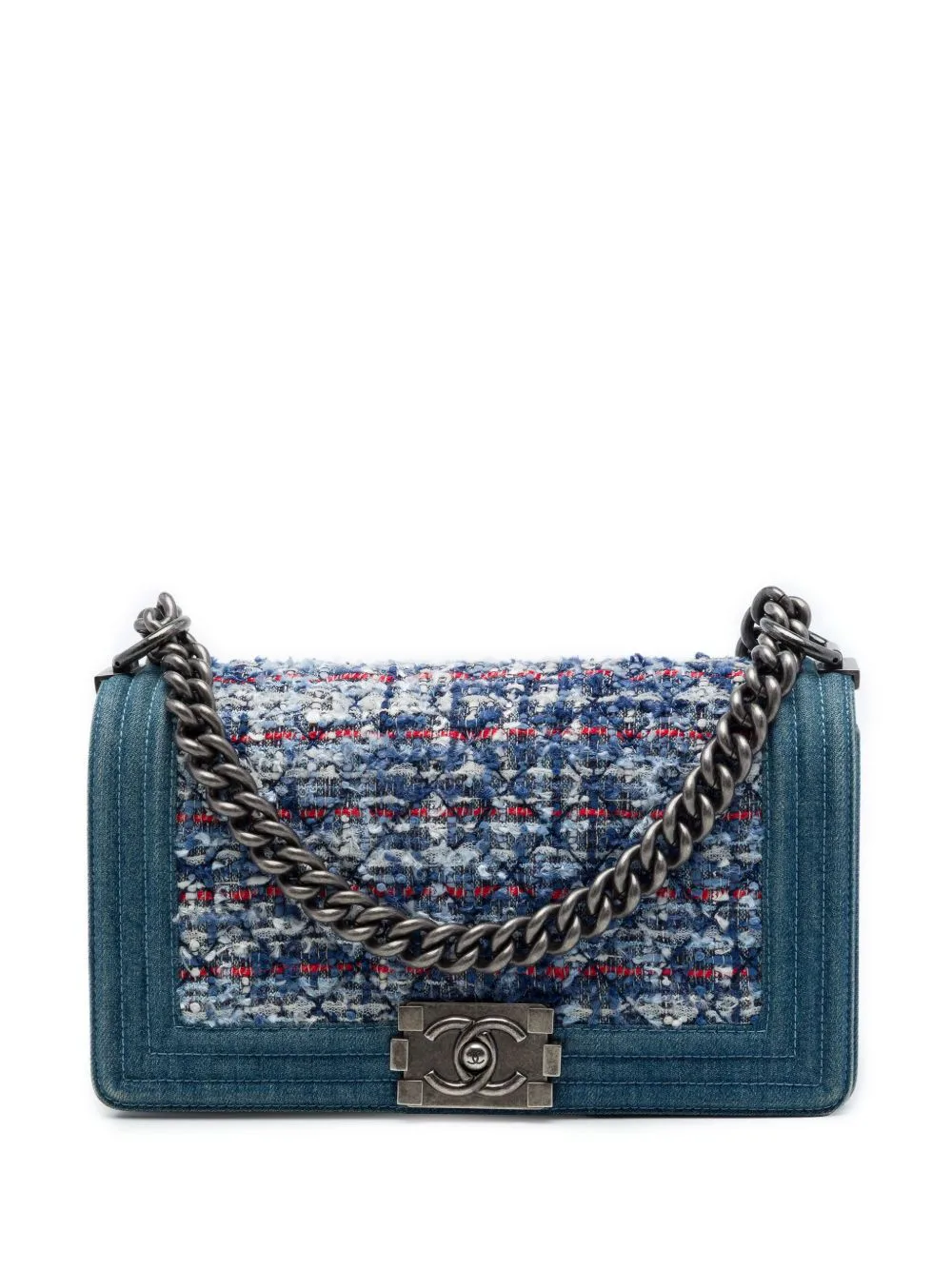 2014 Old Medium Quilted Denim and Tweed Boy Flap Crossbody Bag by CHANEL Pre-Owned