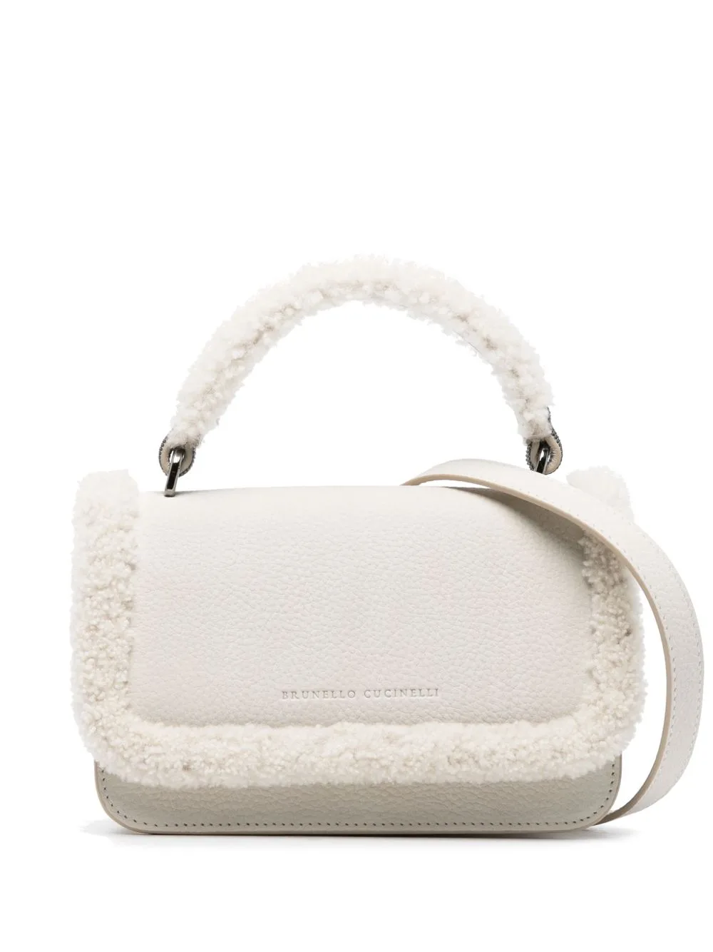 City Shearling-Trim Leather Bag by Brunello Cucinelli