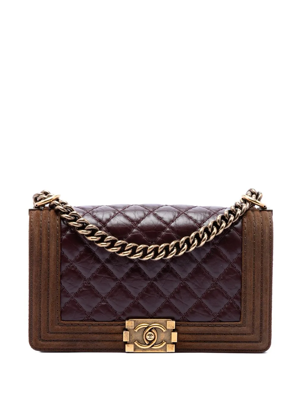 2013-2014 Old Medium Nubuck Trimmed Quilted Aged Calfskin Boy Flap Crossbody Bag by CHANEL Pre-Owned