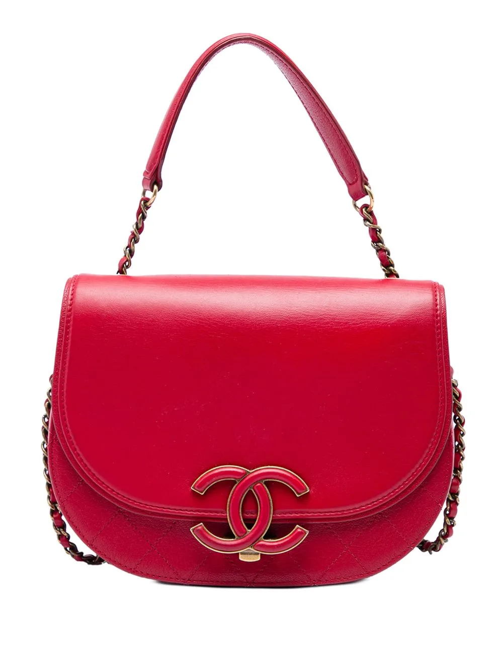 2016-2017 Small Shiny Calfskin and Quilted Goatskin Coco Curve Flap Satchel by CHANEL Pre-Owned