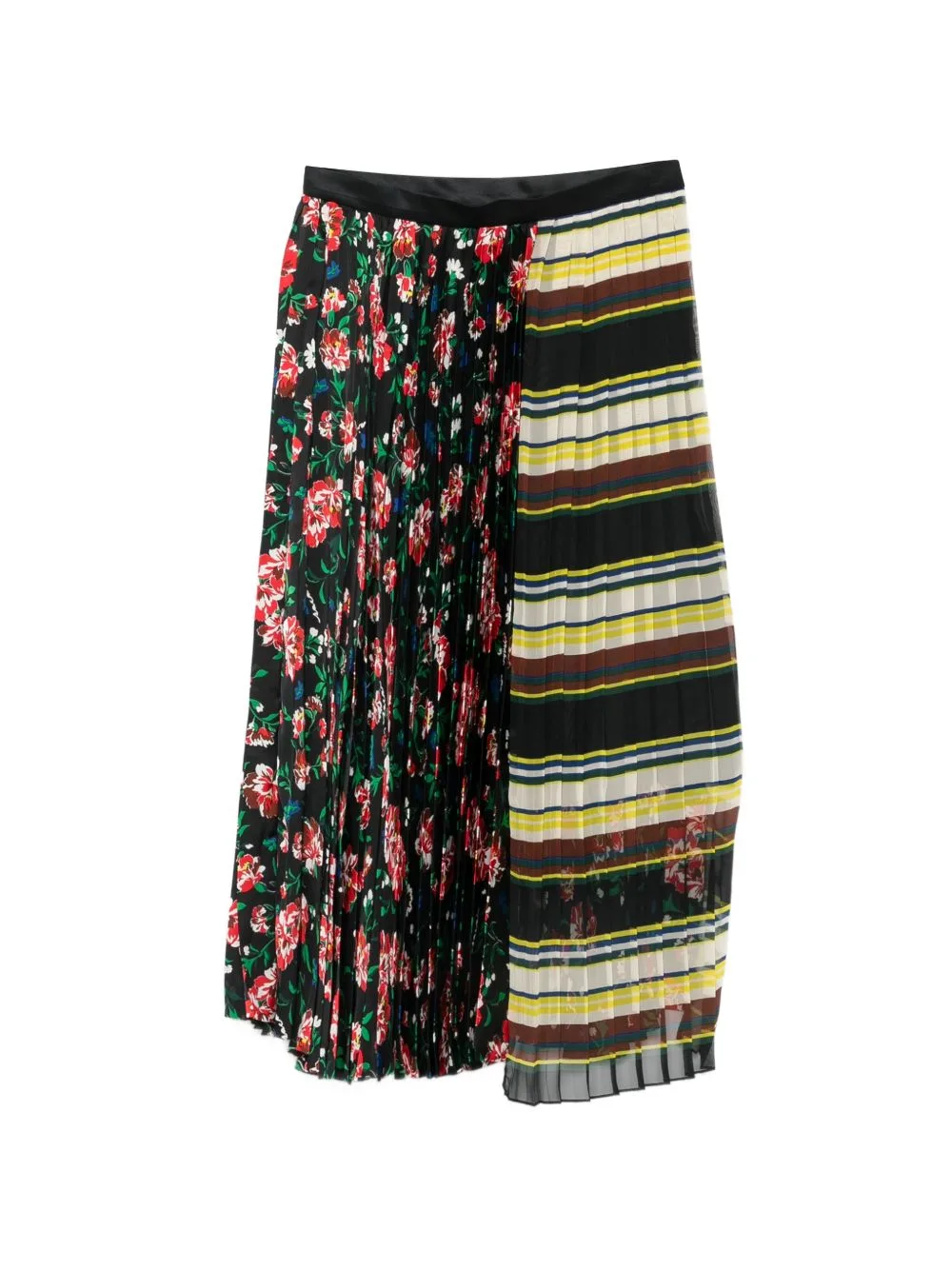 Floral-Print Pleated-Design Midi Skirt by sacai