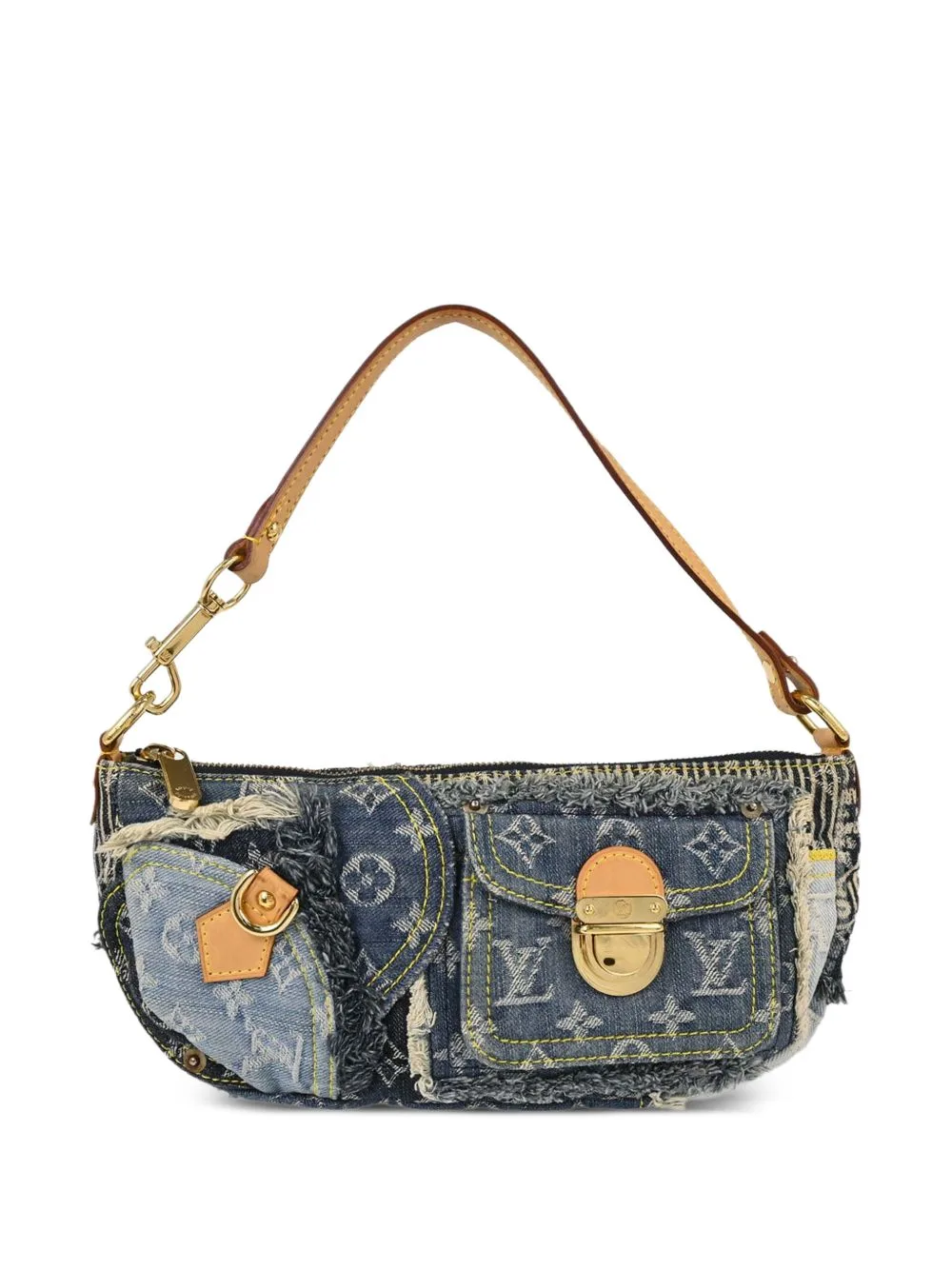 Monogram Denim Patchwork Pouchy Shoulder Bag by Louis Vuitton Pre-Owned