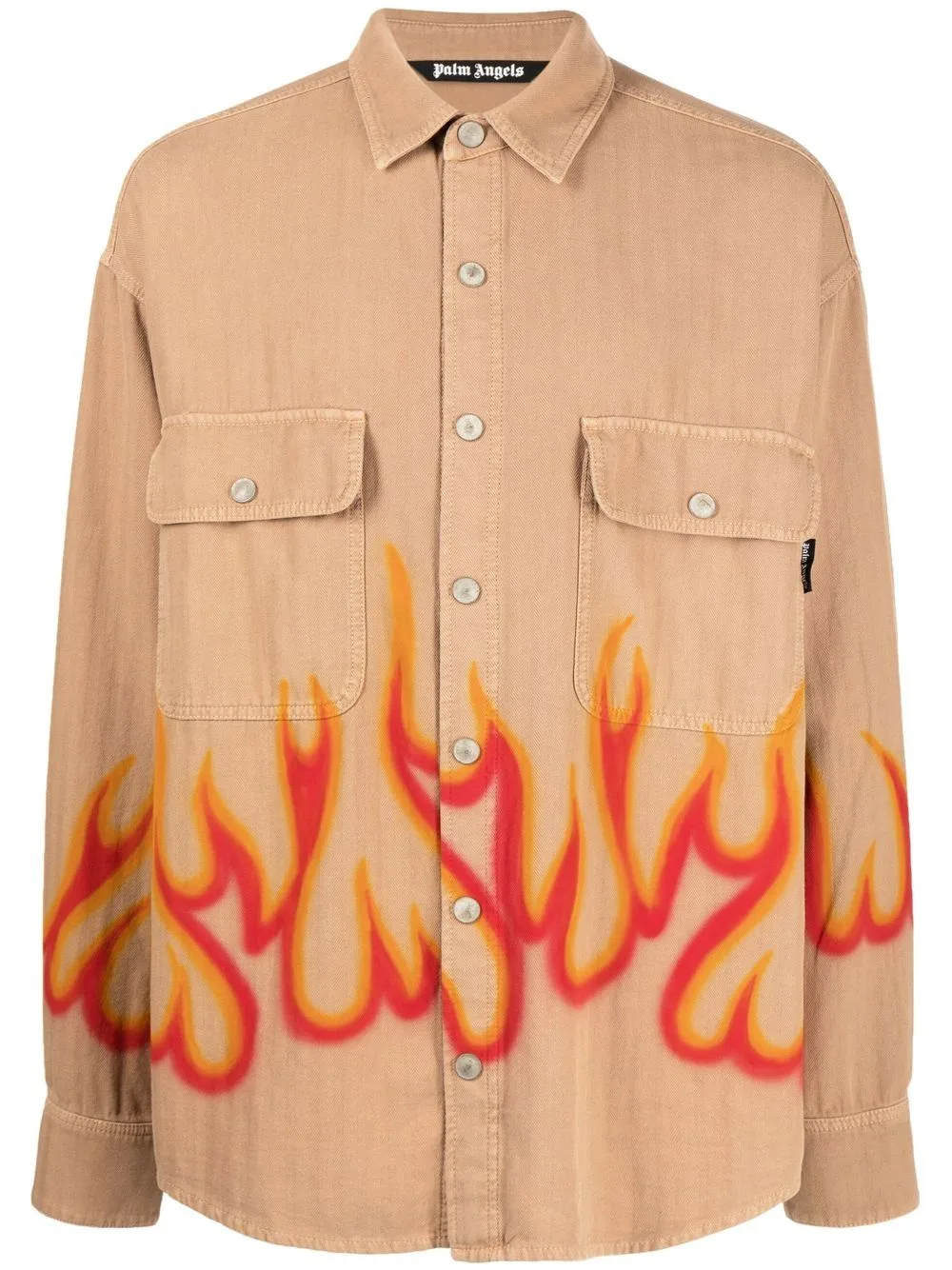 Flame-Print Long-Sleeve Shirt by Palm Angels