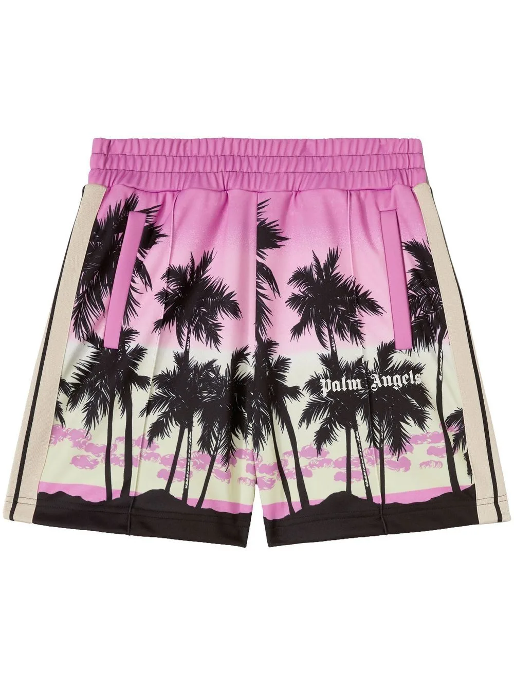 Sunset-Print Striped Track Shorts by Palm Angels
