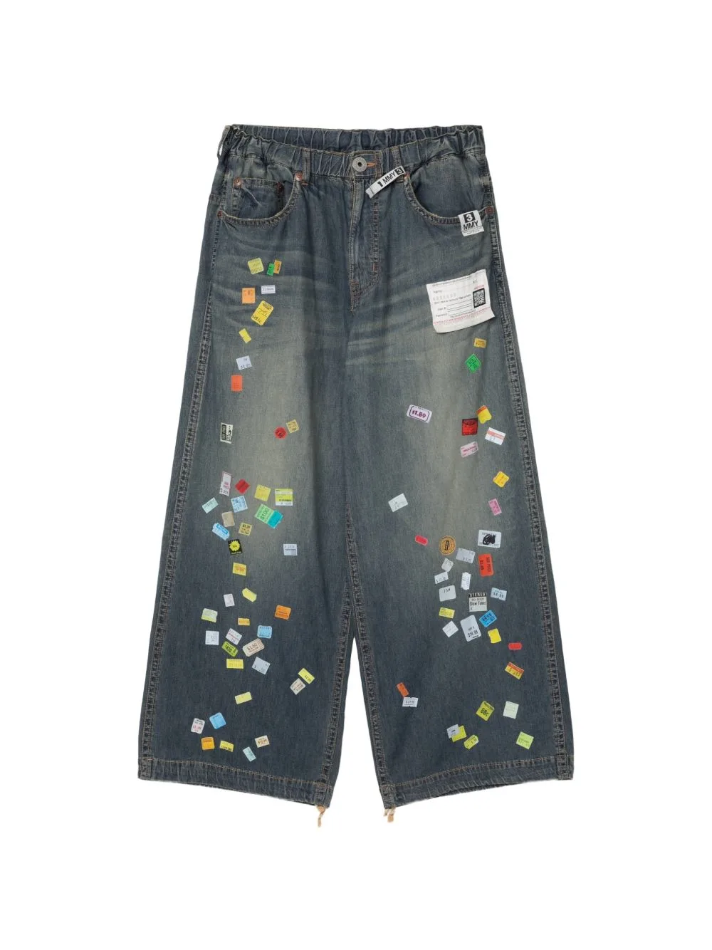 Price-Tag Sticker Printed Wide-Leg Jeans by Maison MIHARA YASUHIRO