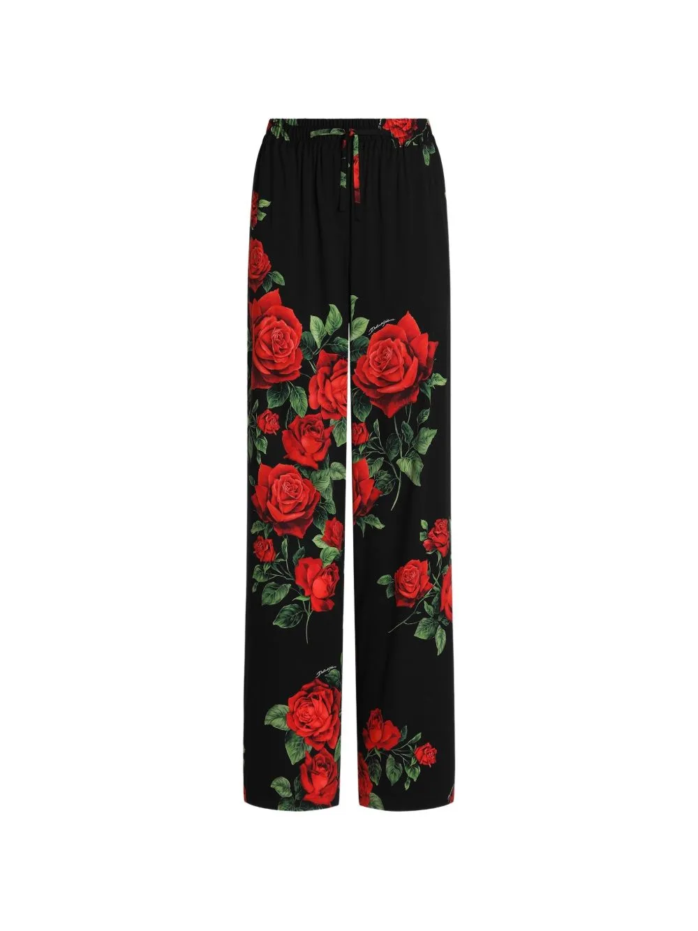 Rose-Print Vanity Silk Trousers by Dolce & Gabbana