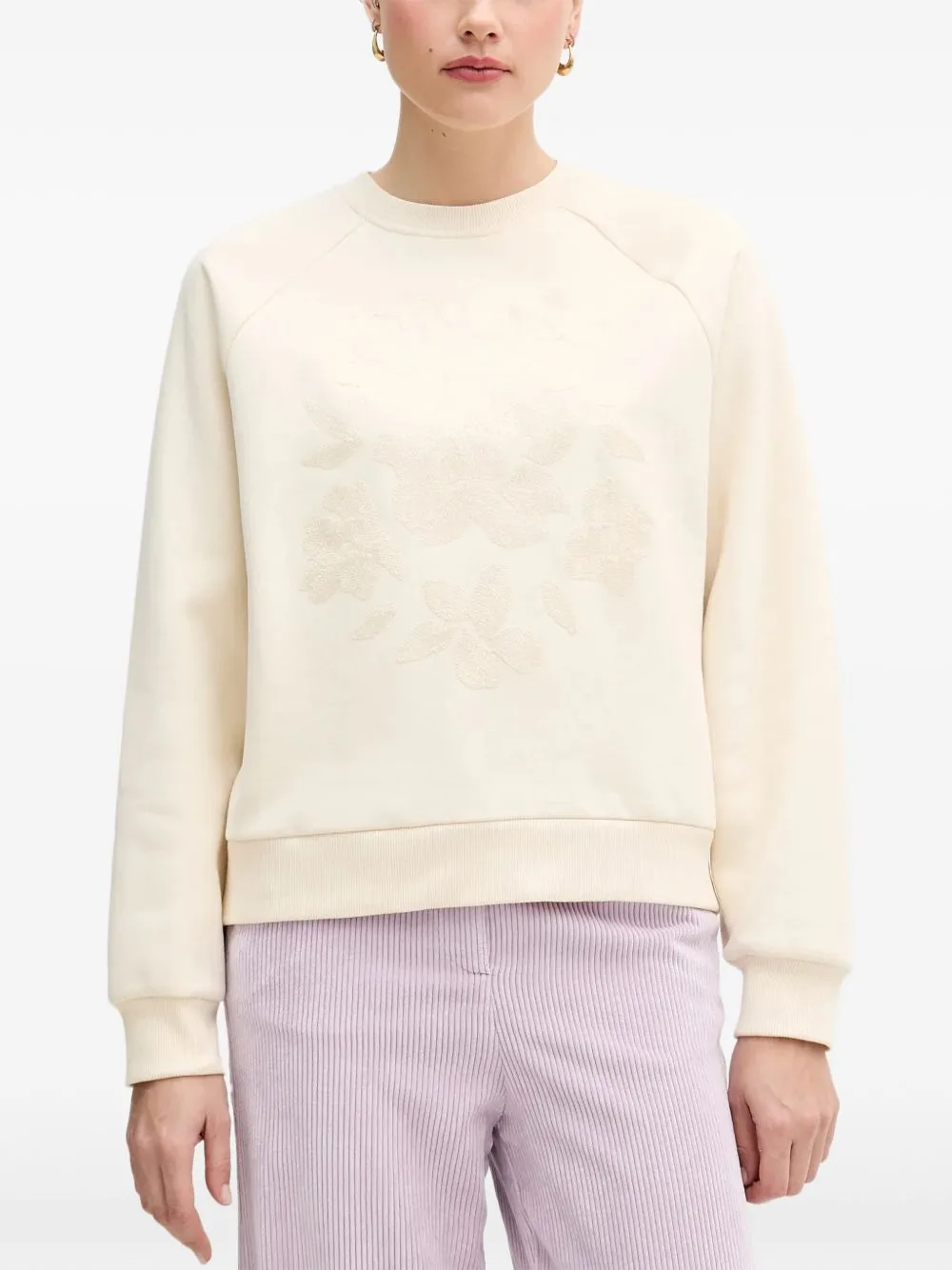 Floral-Detail Crew Neck Sweatshirt