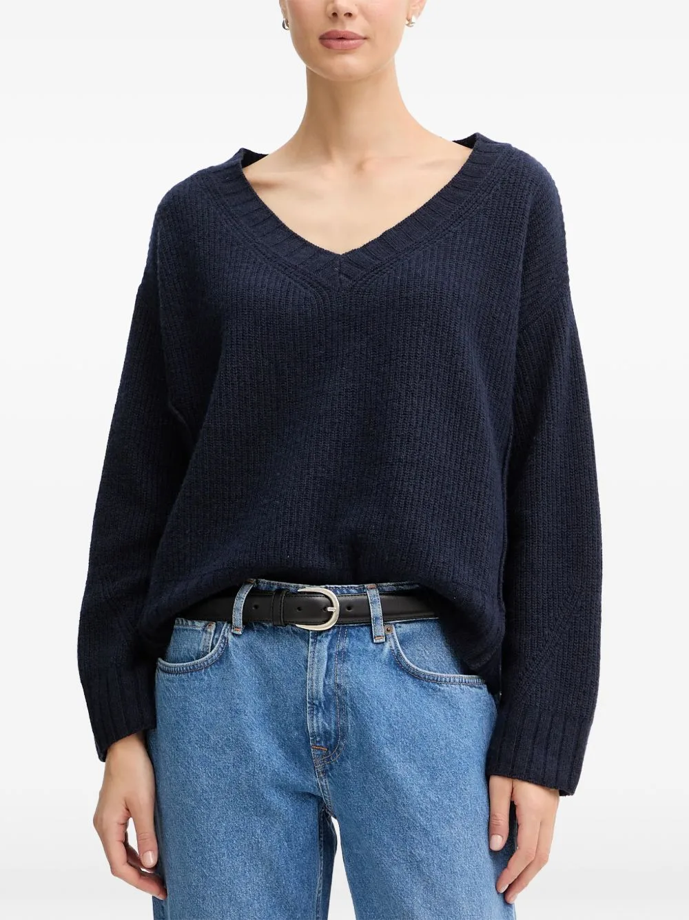 V-Neck Ribbed Sweater by Benetton