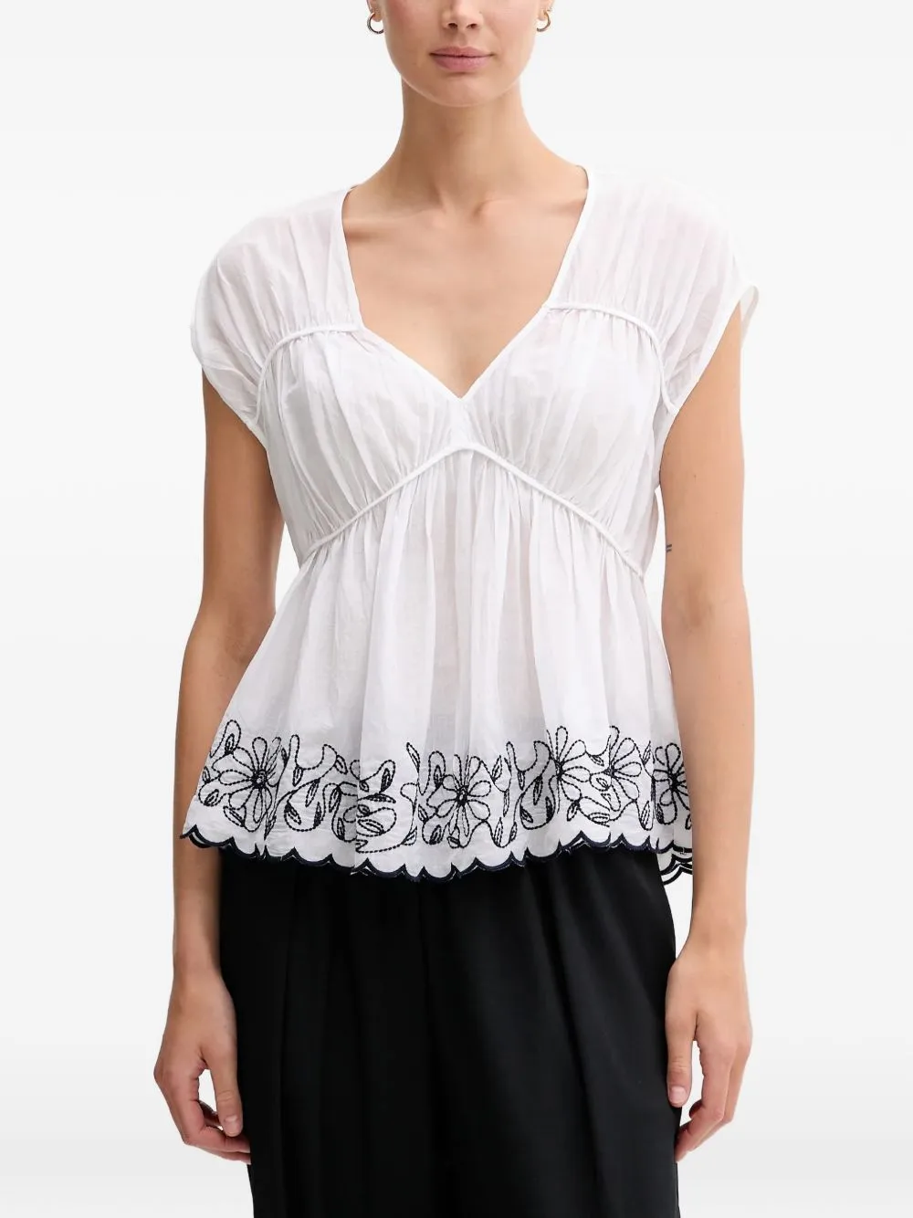 Embroidered-Detail V-Neck Blouse by Benetton