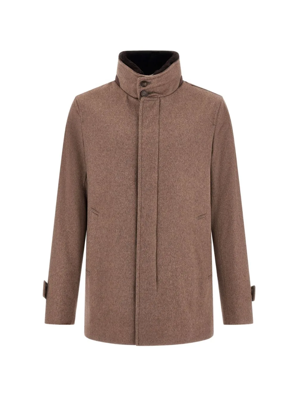 Suede-Trim High-Collar Coat by Herno