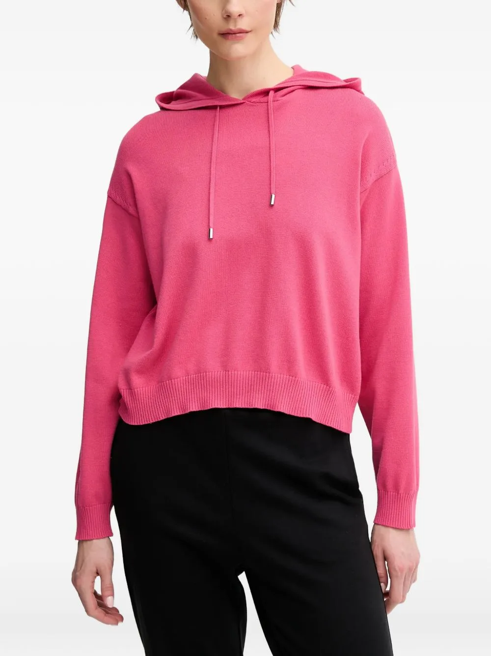 Drawstring Knitted Cotton Hoodie by Benetton