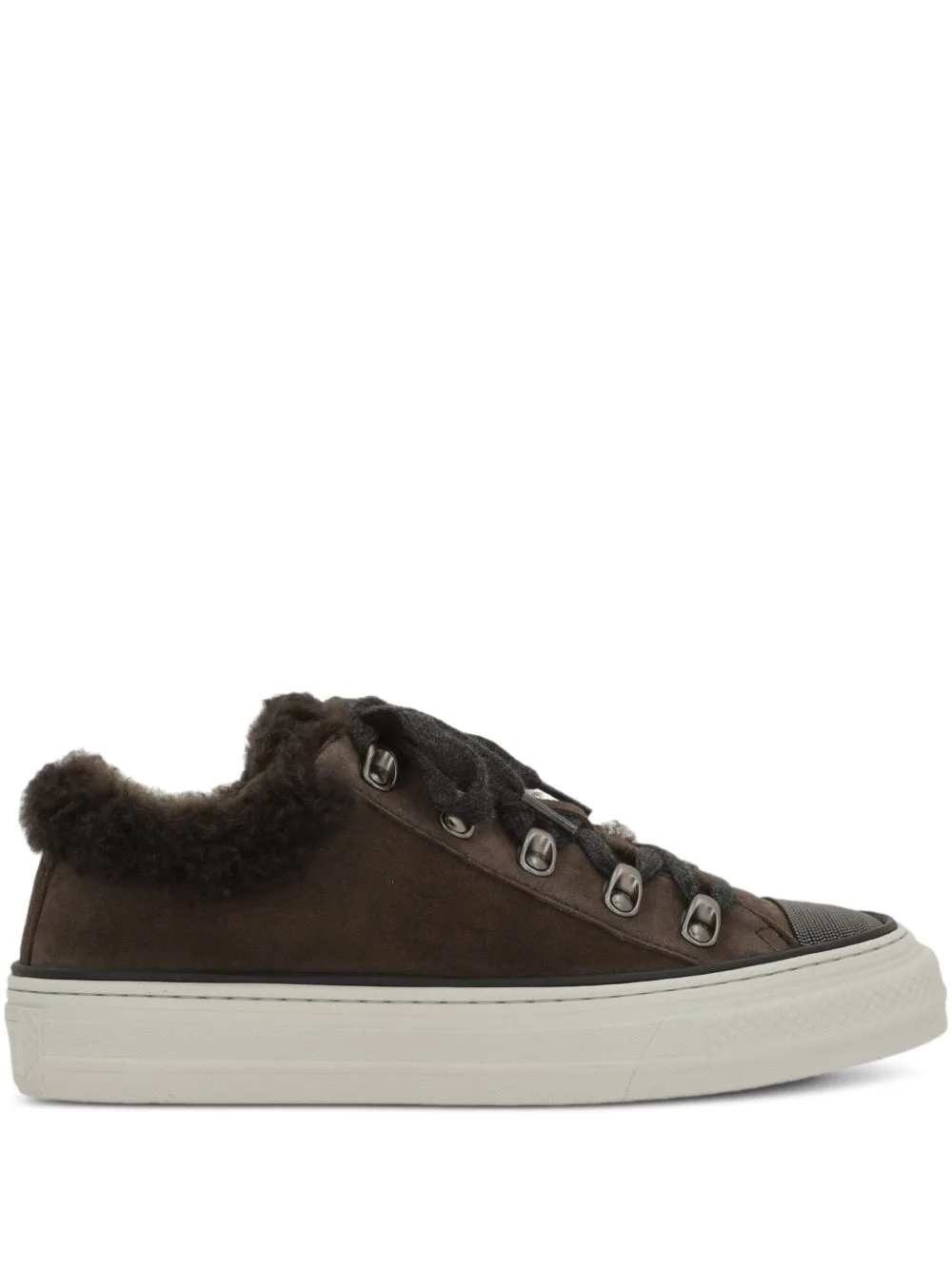 Shearling-Trim Lace-Up Sneakers by Brunello Cucinelli