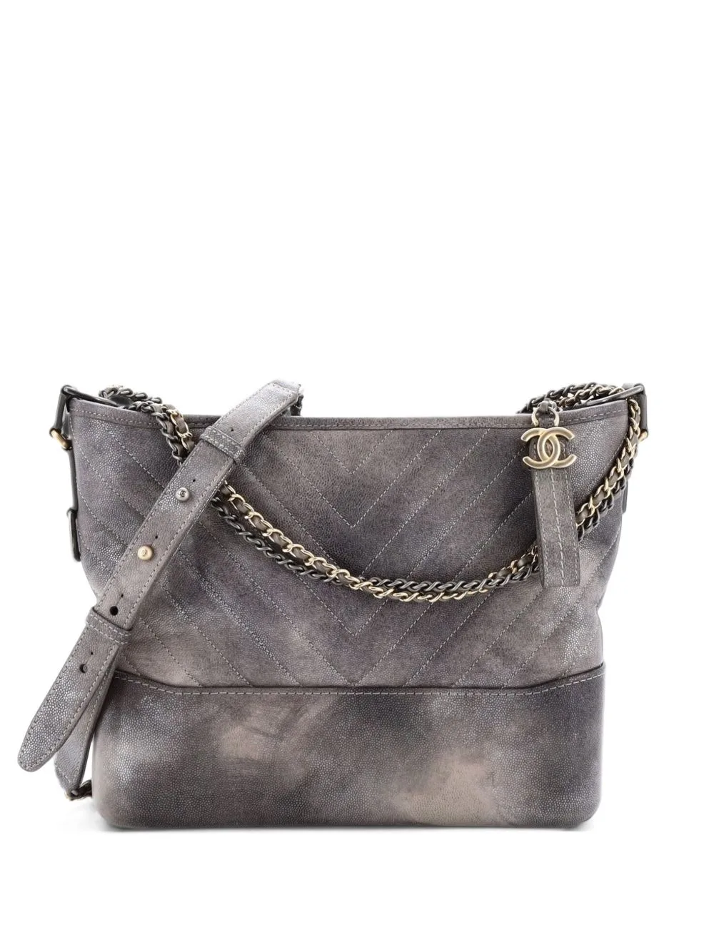 Gabrielle Chevron Metallic Caviar Medium Hobo Bag