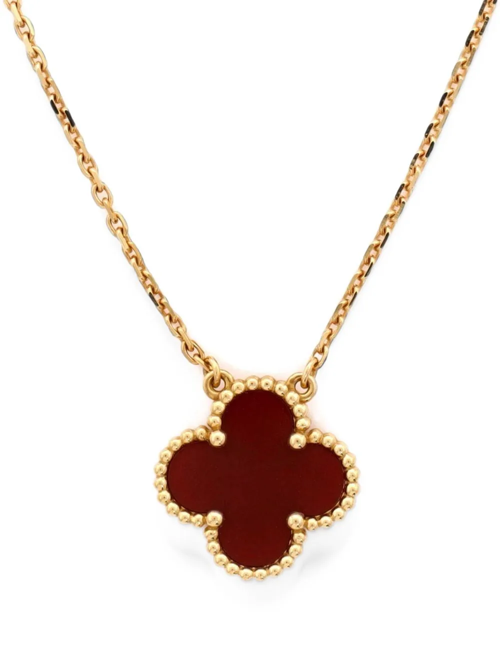Vintage Alhambra Pendant 18K Yellow Gold and Carnelian Necklace by Van Cleef & Arpels Pre-Owned