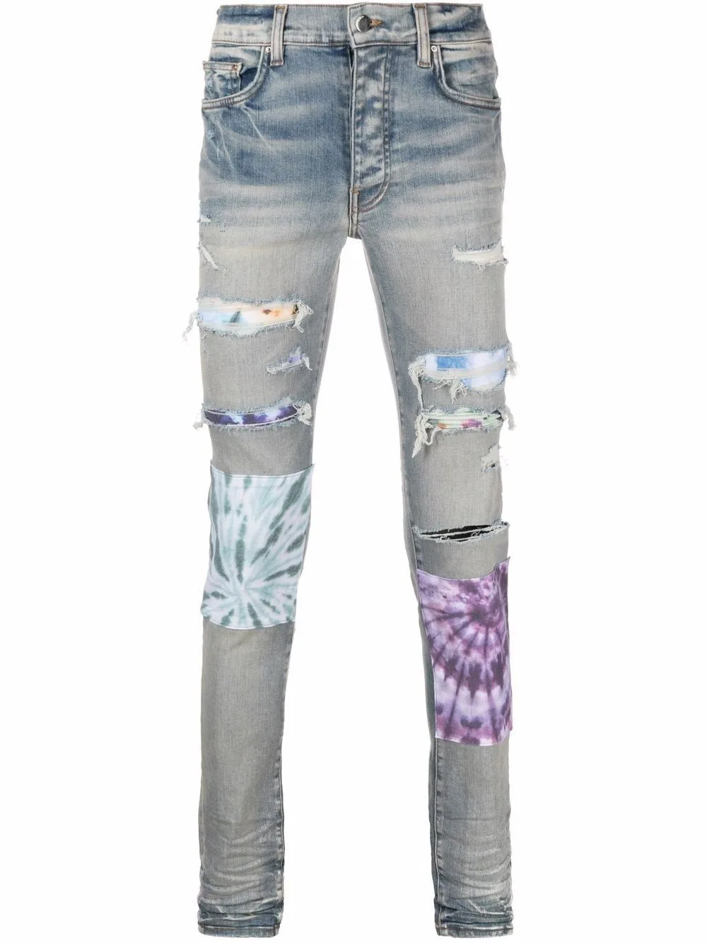 Bandana-Underlay Distressed Slim-Fit Jeans